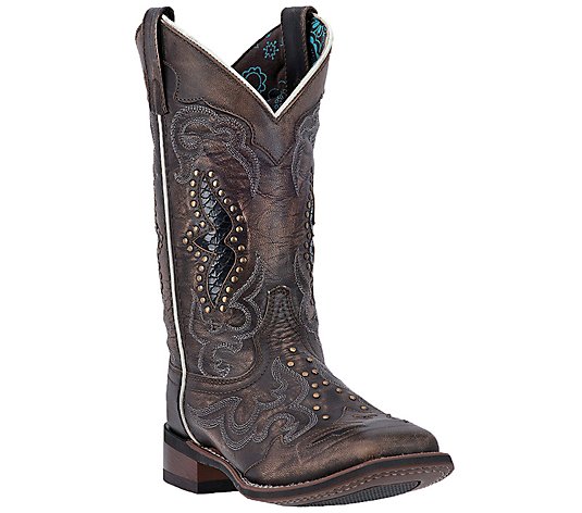 Laredo Mid-Calf Leather Rustic Square-Toe Boots- Spellbound