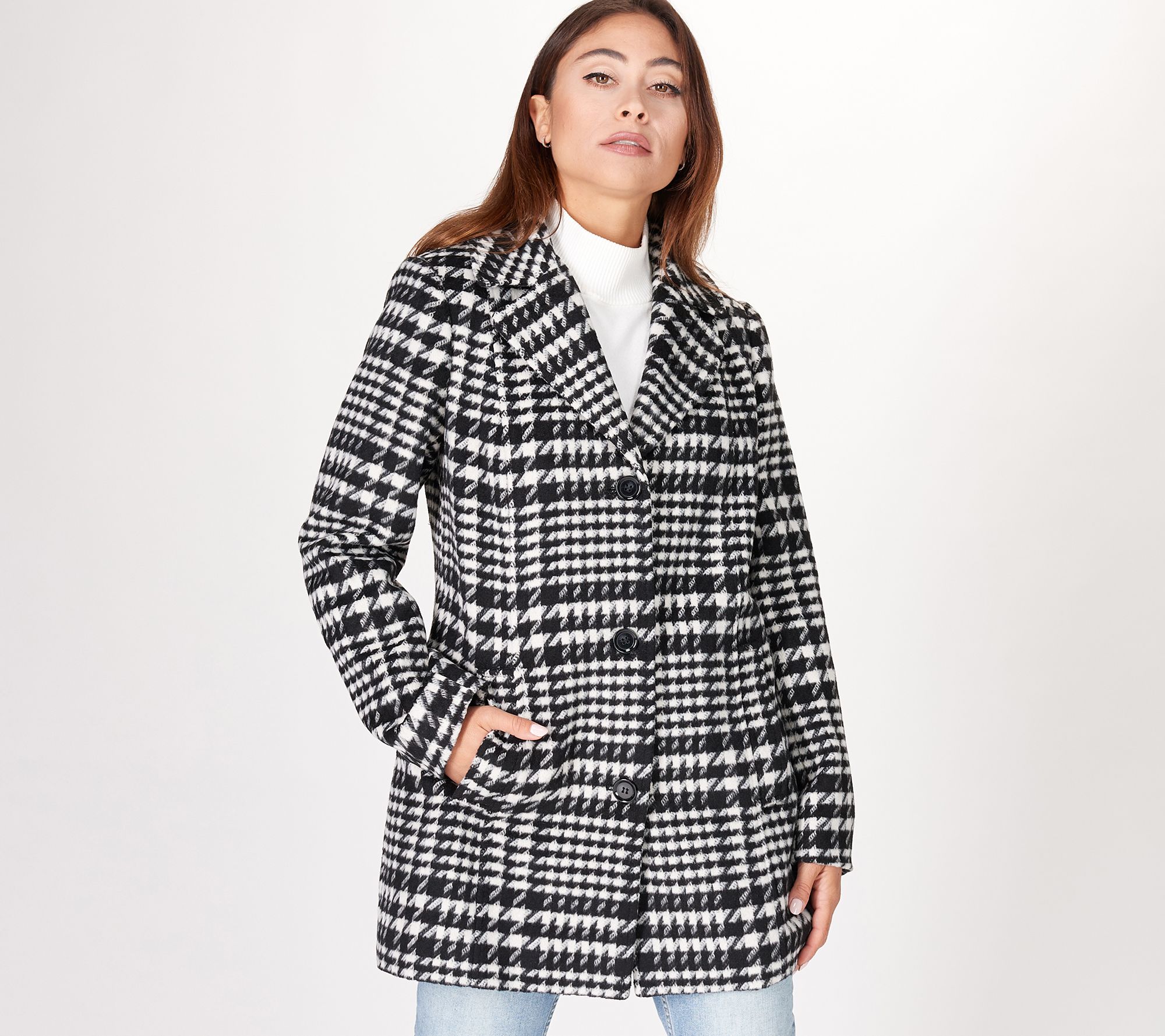 GRAVER Susan Graver Regular Faux Wool Plaid Coat w/ Pockets - QVC.com