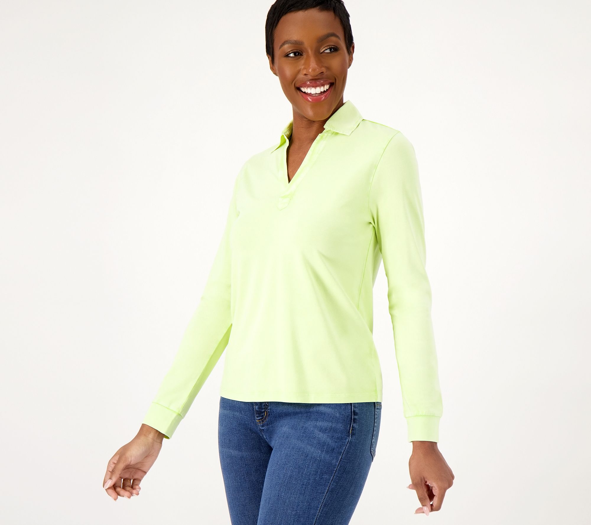 Candace Cameron Bure Garment Dye Long-Sleeve Knit Polo Top - QVC.com