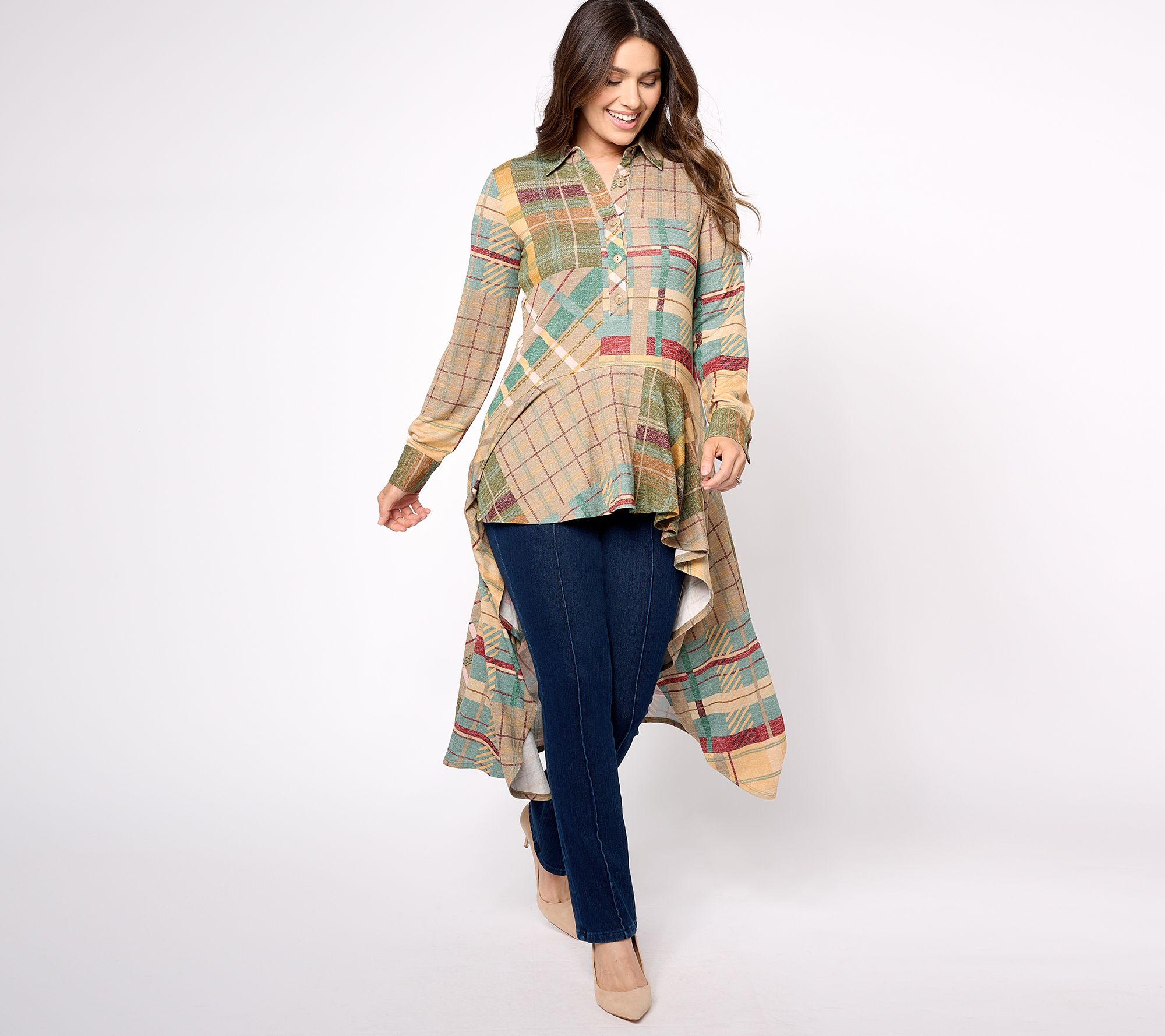Attitudes by Renee Petite Button-Front Hi-Low Tunic