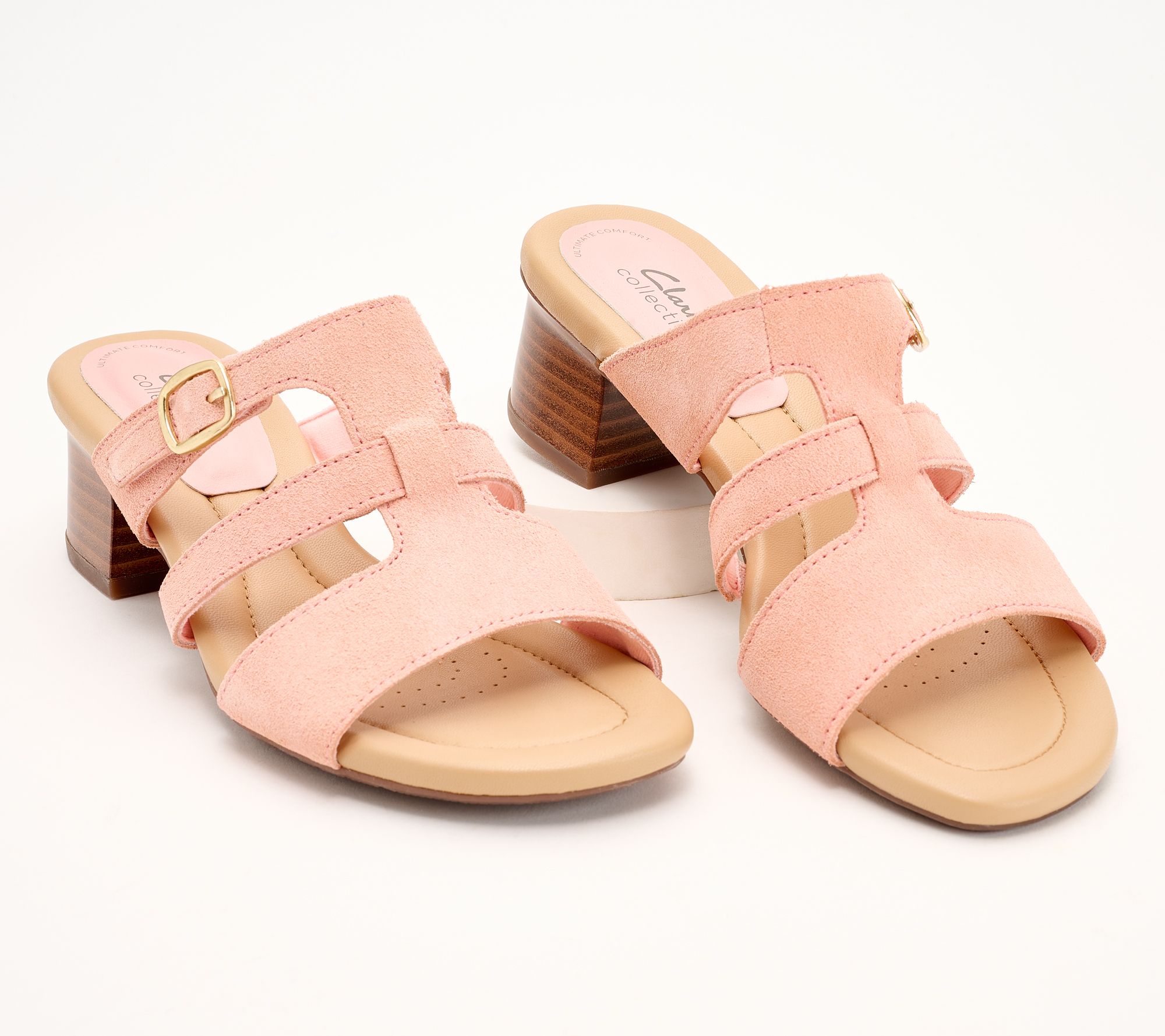"As Is" Clarks Collection Heeled Slide Sandals - Desirae Palm
