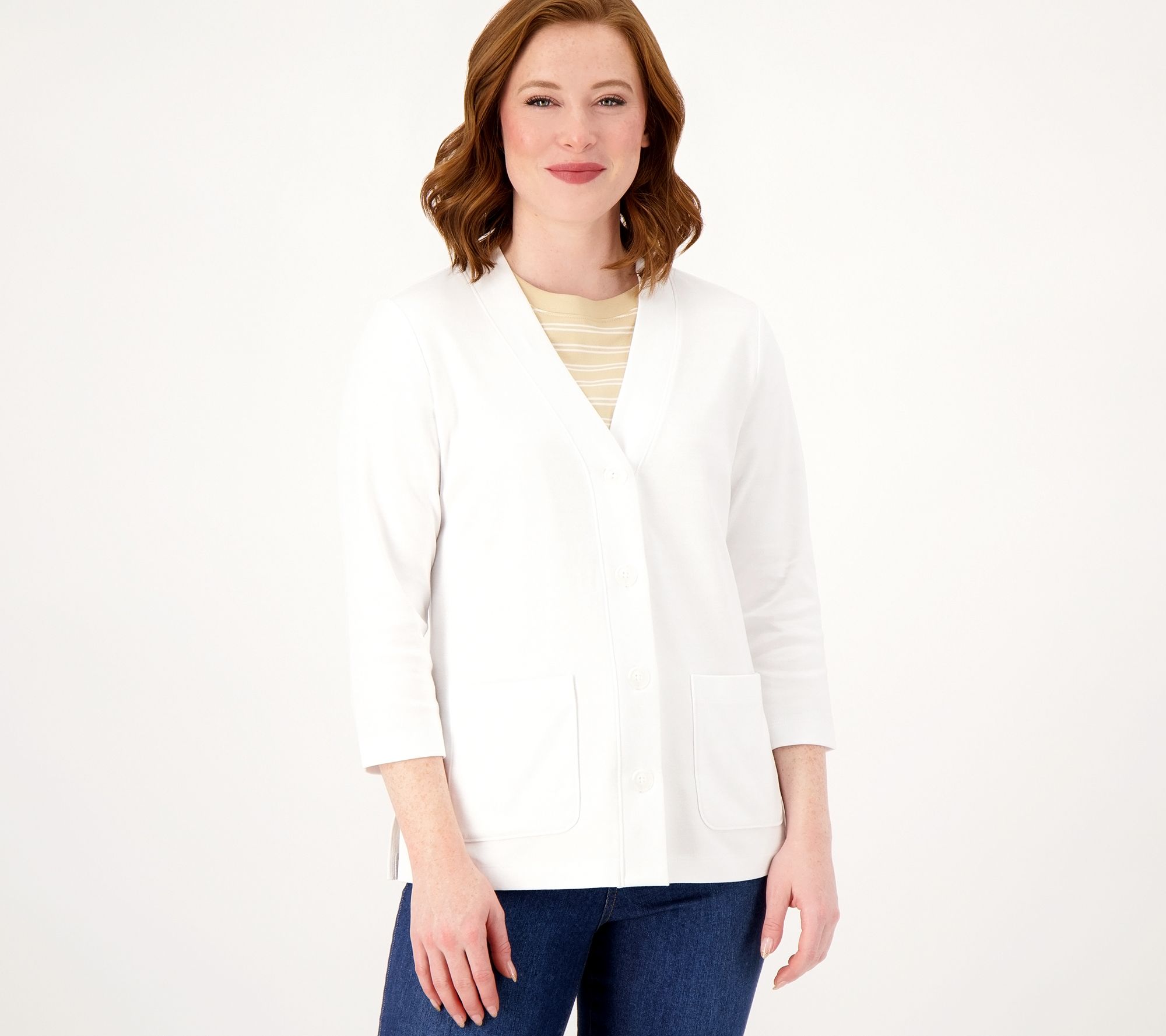 "As Is" Isaac Mizrahi Live Essentials Pima Cotton Cardigan