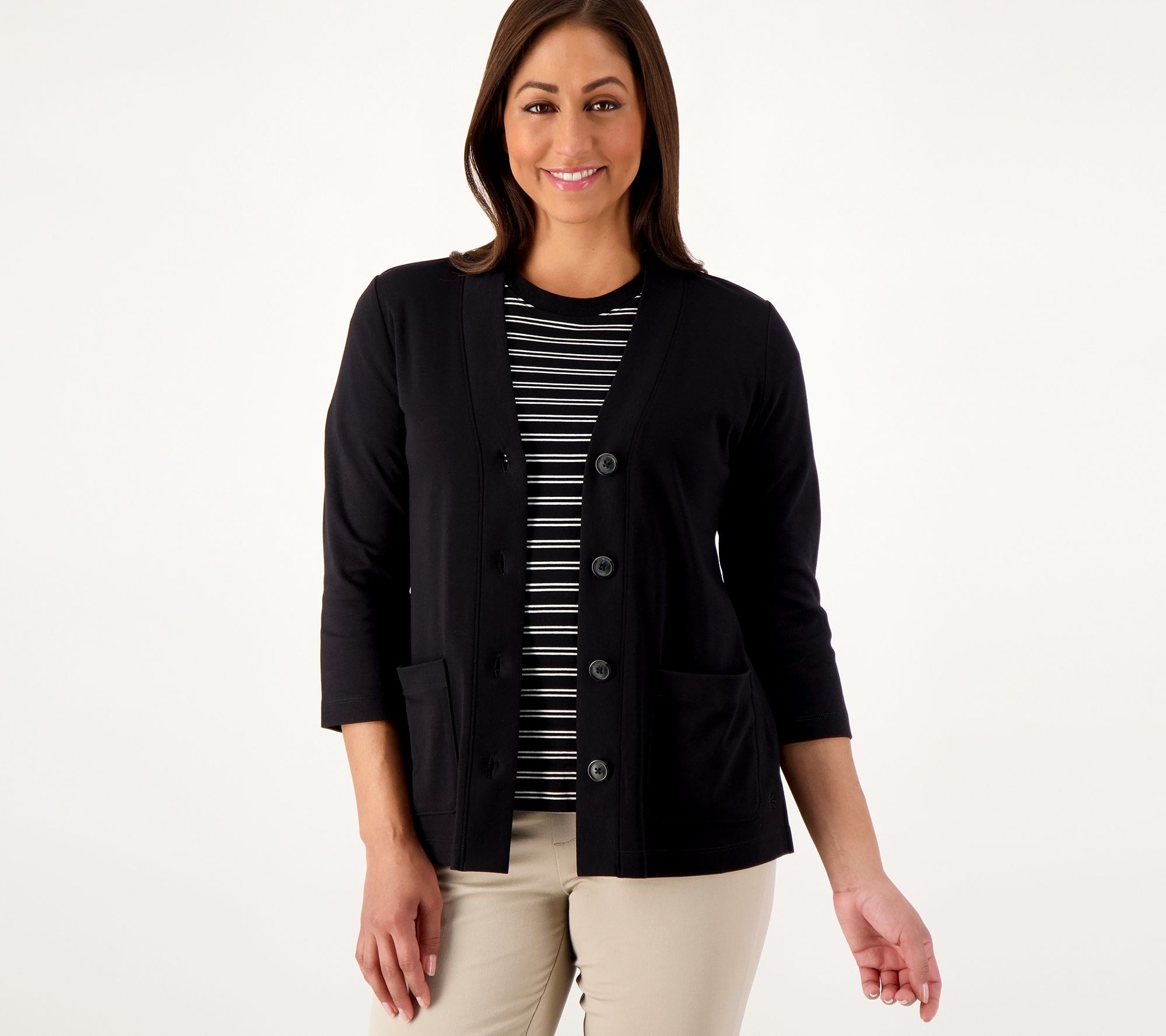 "As Is" Isaac Mizrahi Live Essentials Pima Cotton Cardigan