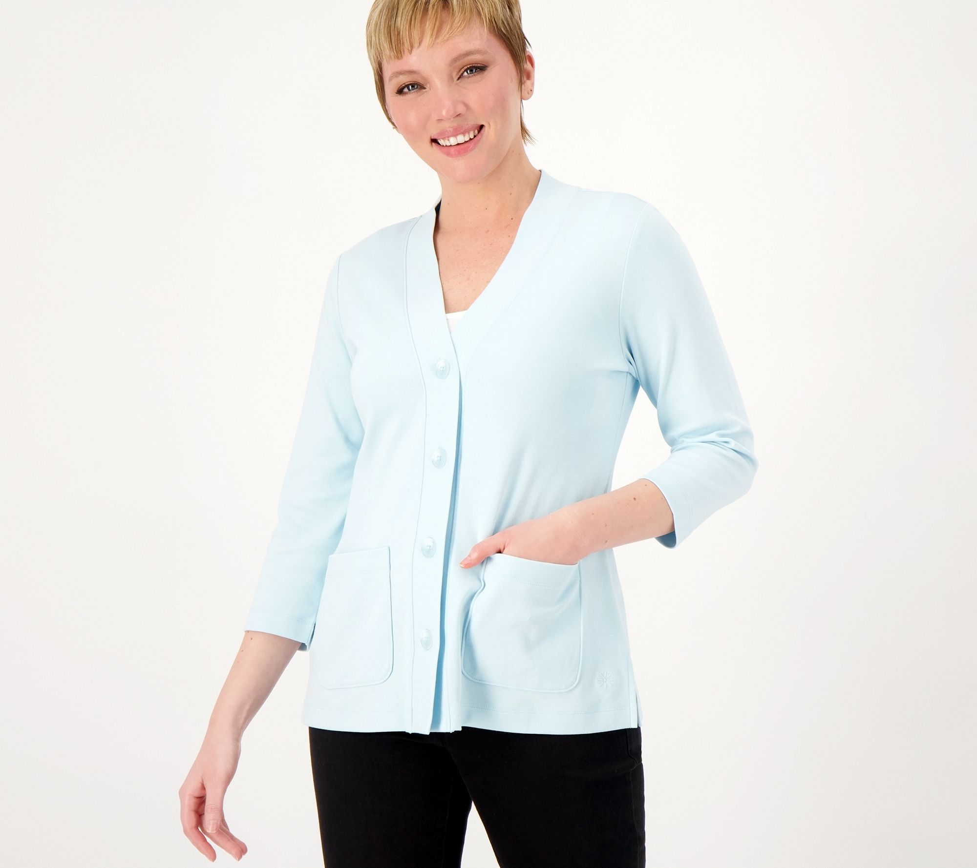 "As Is" Isaac Mizrahi Live Essentials Pima Cotton Cardigan