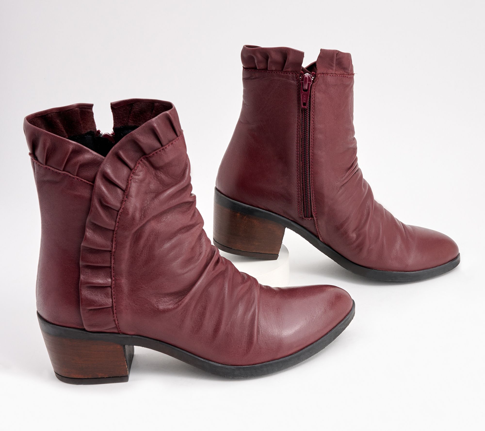 Bueno Leather Ruched Ankle Boots - Connie
