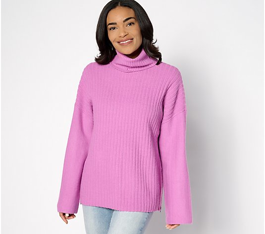 Peace Love World Side-Zip Turtleneck Sweater