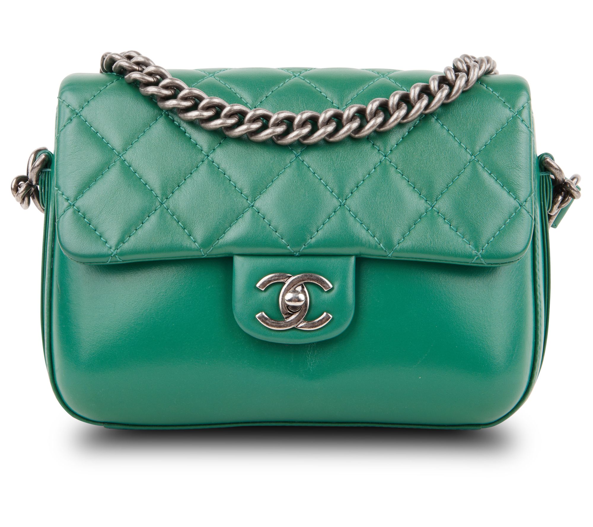 Pre-Owned Chanel Boy Chain Flap Bag Lambskin Medium Green