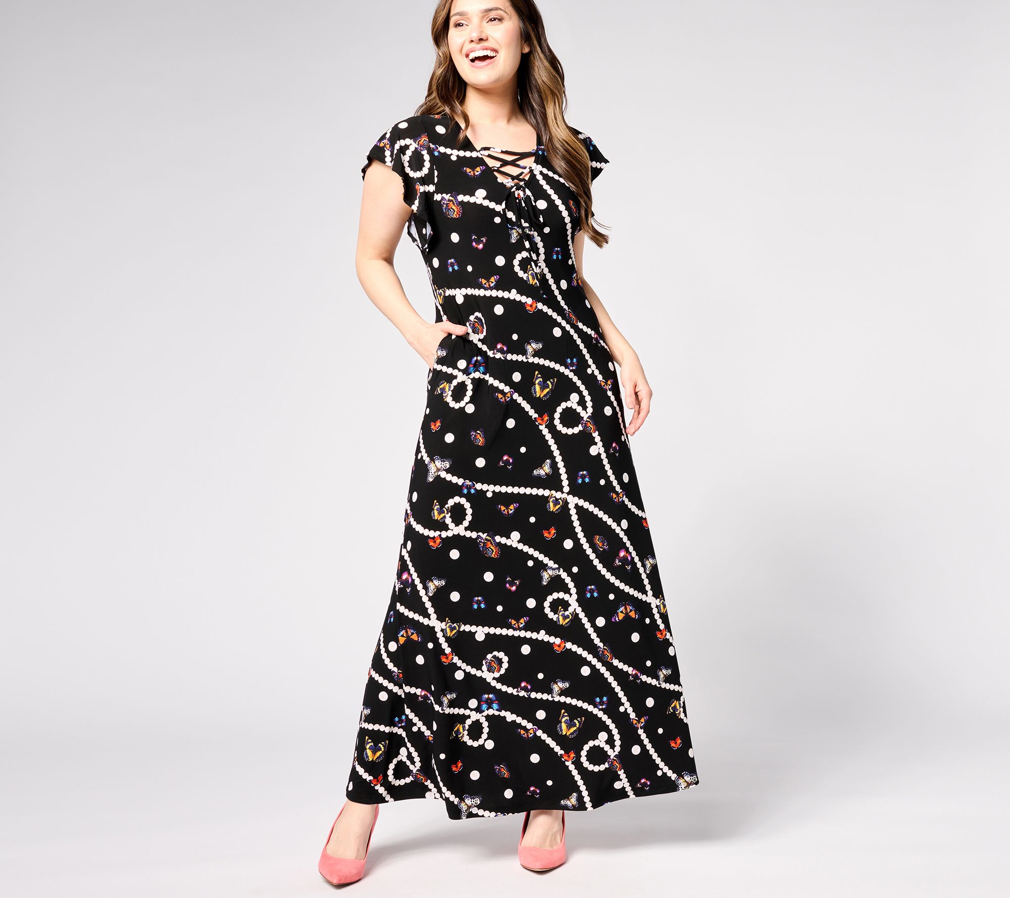 Attitudes by Renee Petite Como Jersey Lace Up Front Maxi Dress