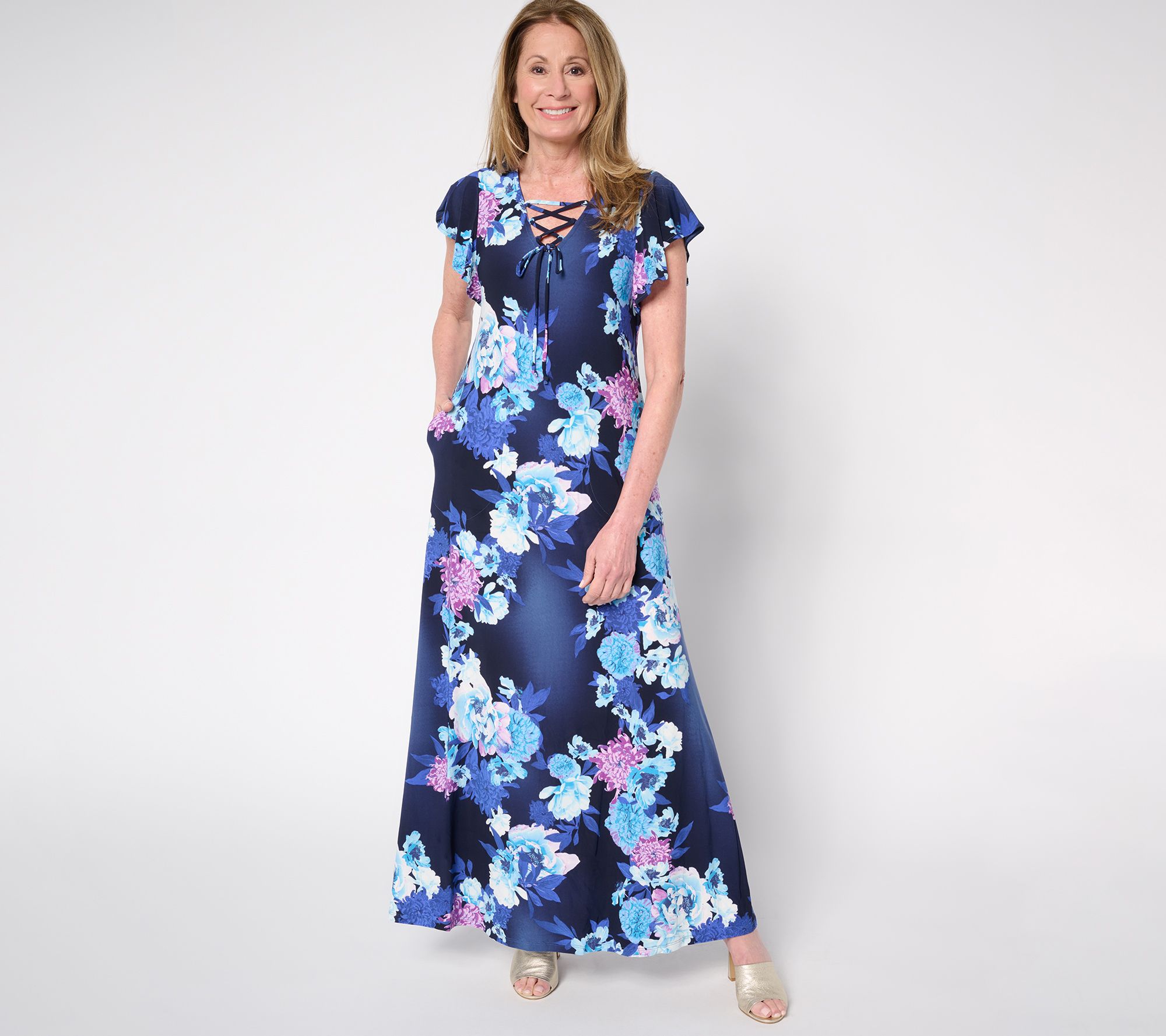 Attitudes by Renee Petite Como Jersey Lace Up Front Maxi Dress