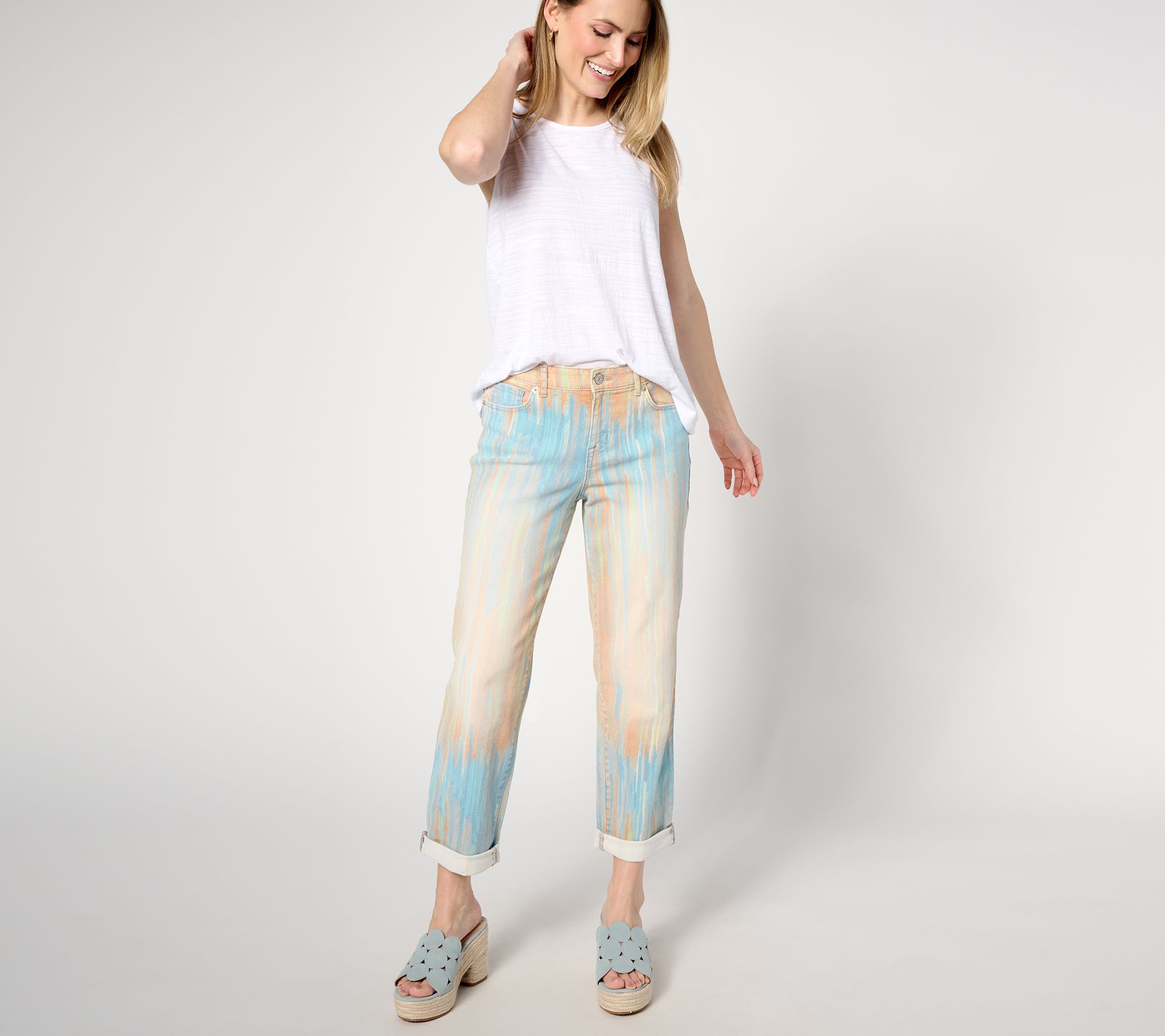 LOGO by Lori Goldstein Printed Boyfriend Jeans - QVC.com