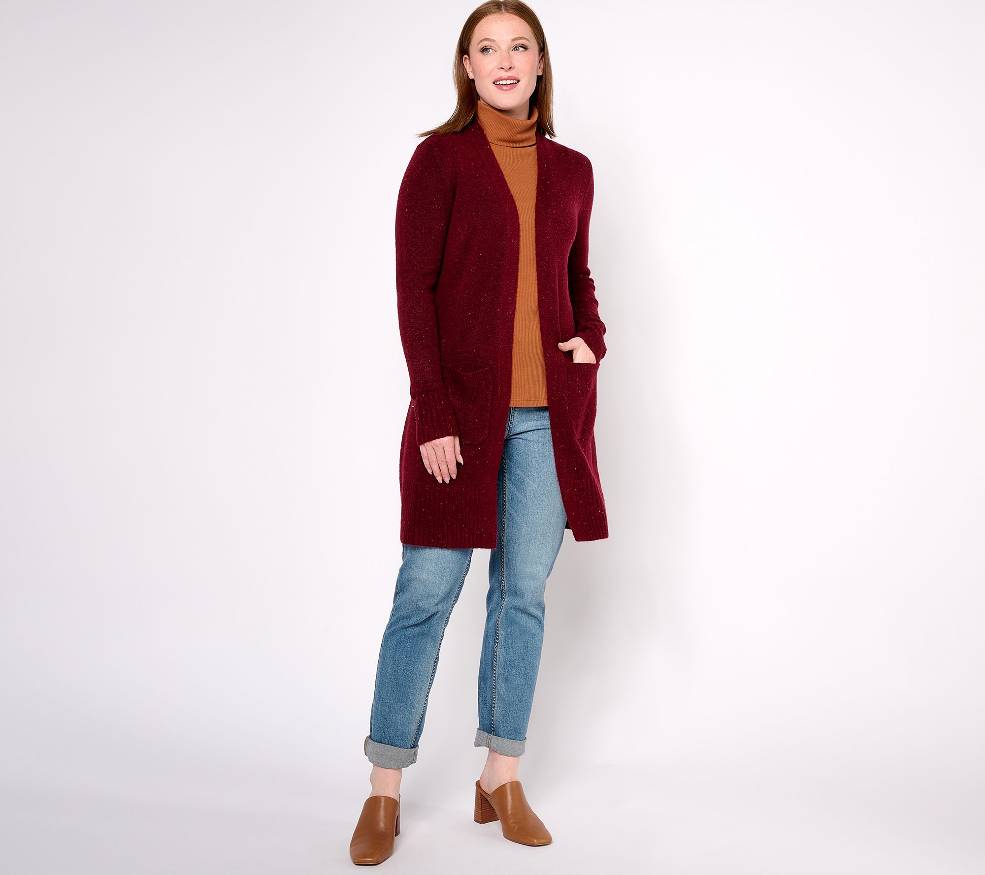 "As Is" Denim & Co. Open Front Cardigan with Patch Pockets
