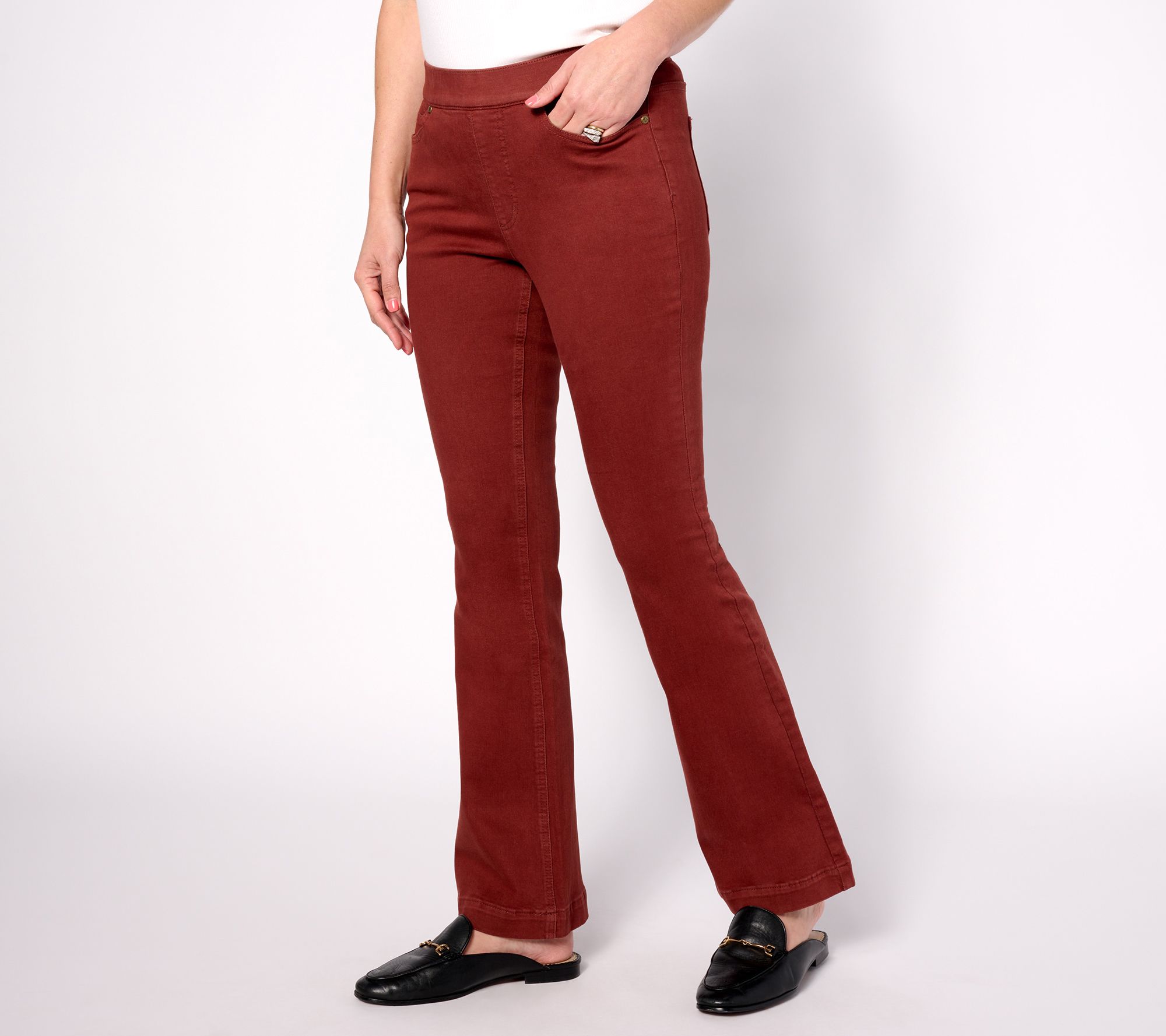 "As Is" Isaac Mizrahi Live! Regular Brown True Denim Pull On Jeans