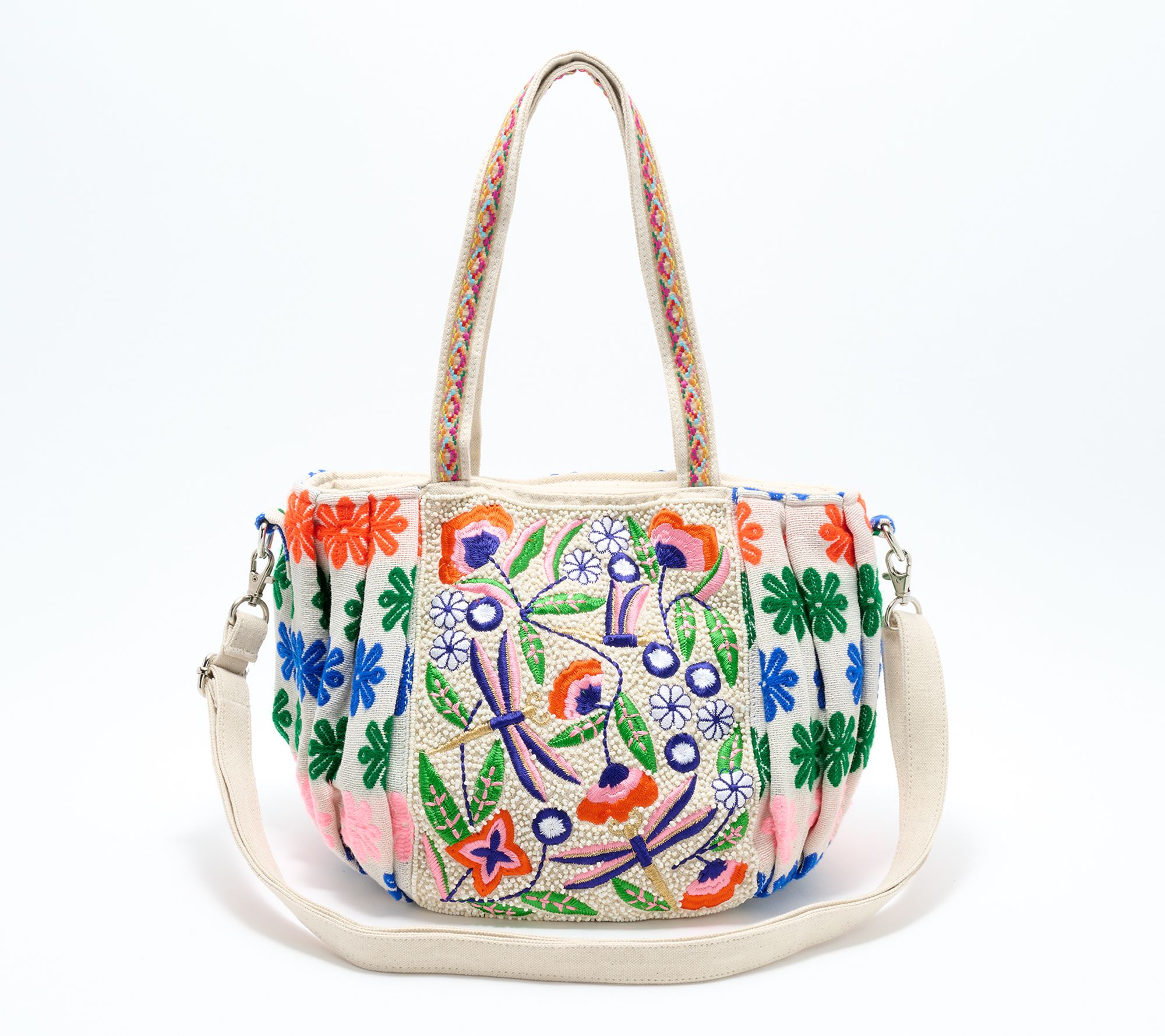 America & Beyond Beaded Ruched Tote with Crossbody Strap