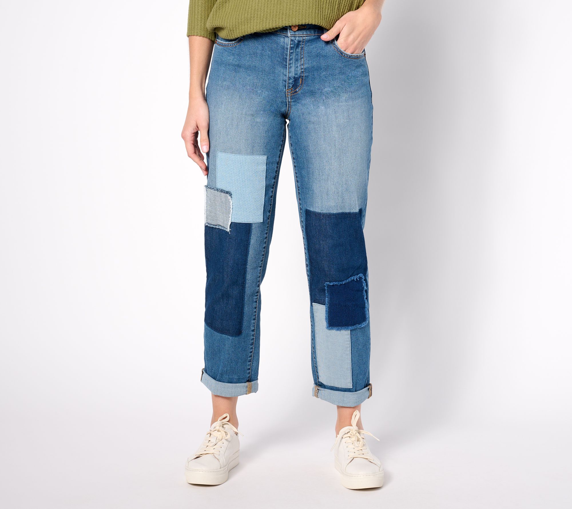"As Is" LOGO by Lori Goldstein Regular Patchwork Boyfriend Jeans
