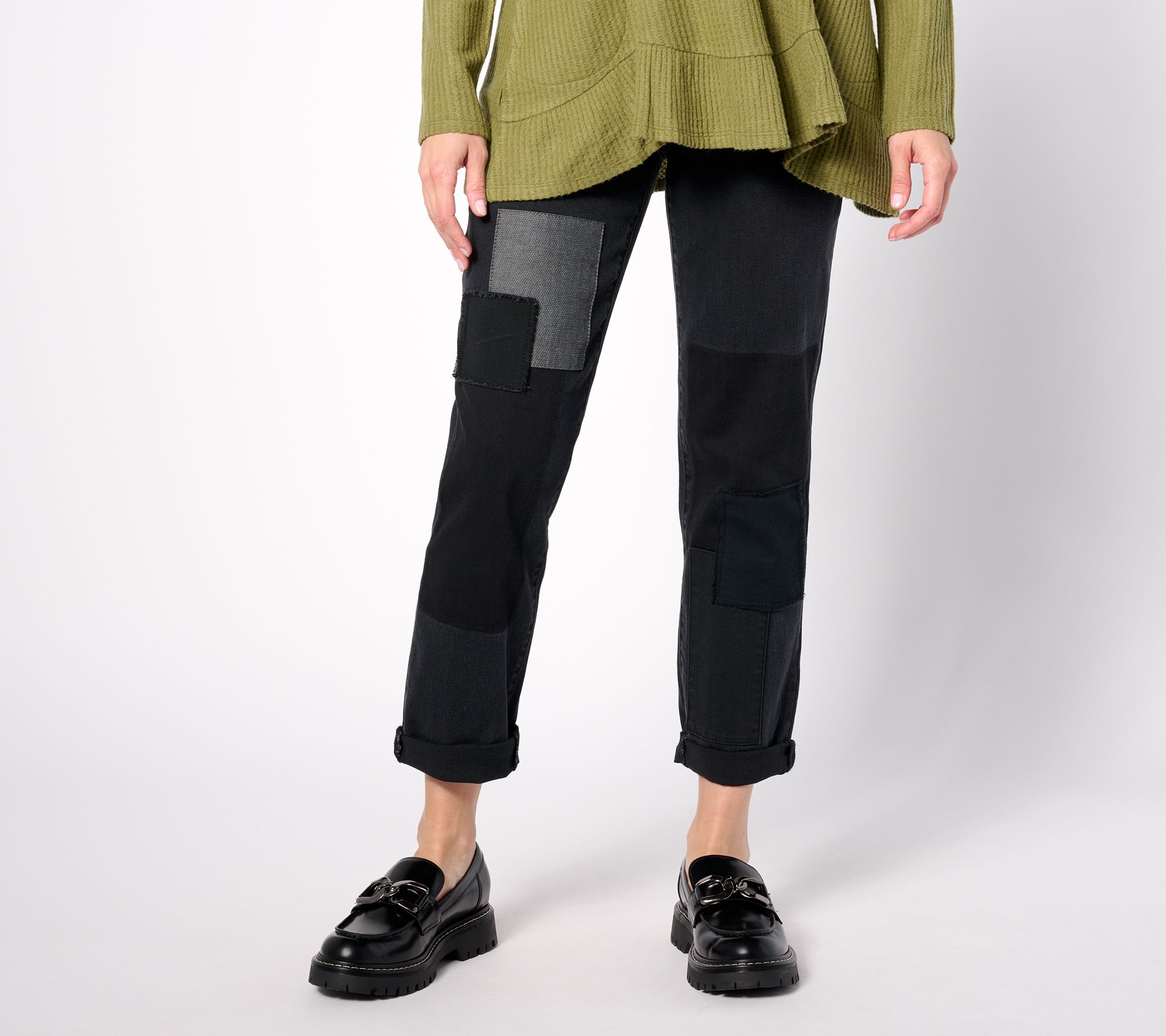"As Is" LOGO by Lori Goldstein Regular Patchwork Boyfriend Jeans