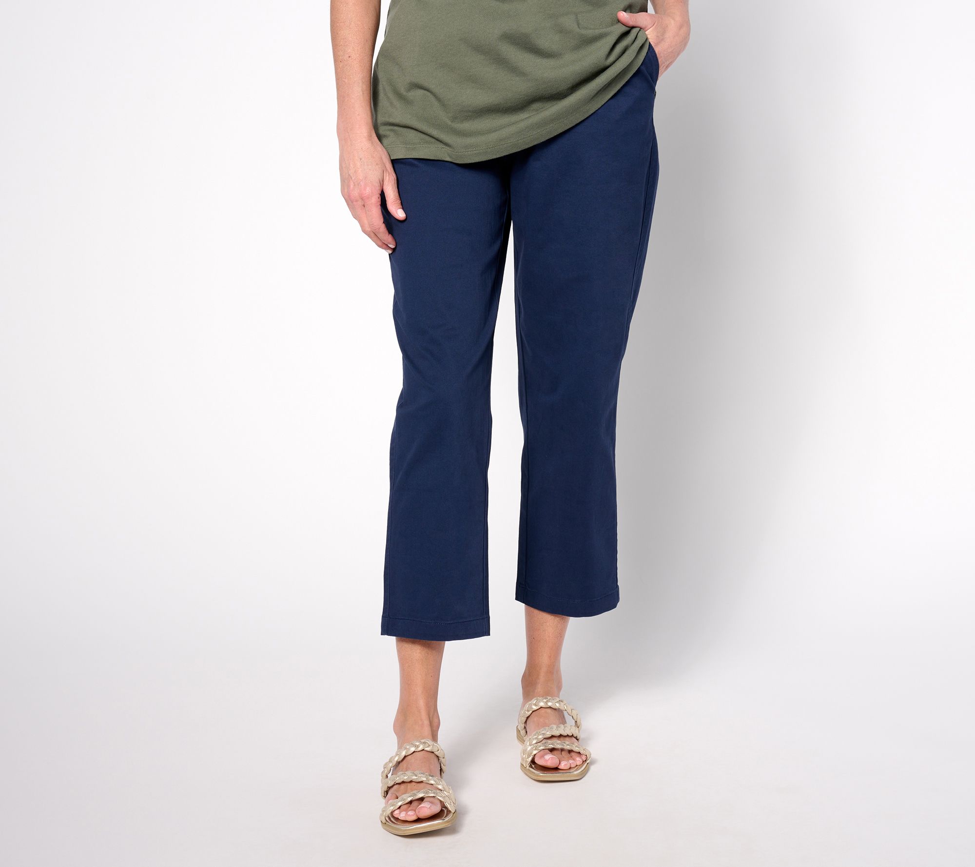 "As Is" Denim & Co. EasyWear Twill Regular Pull-On Crop Pant