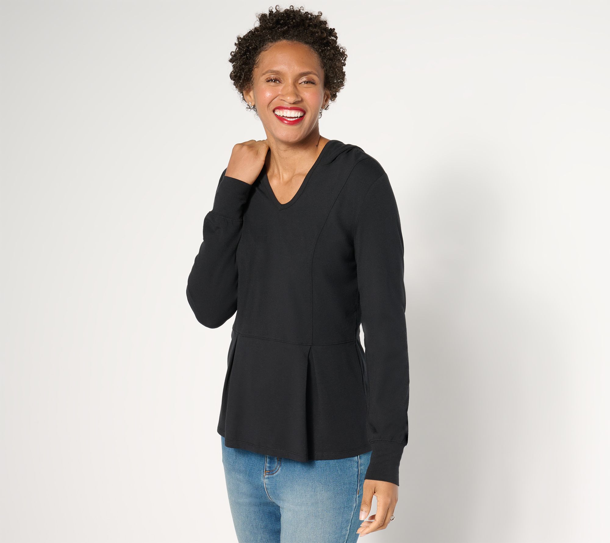 Belle by Kim Gravel TripleLuxe Knit Fit & Flare Hooded Top