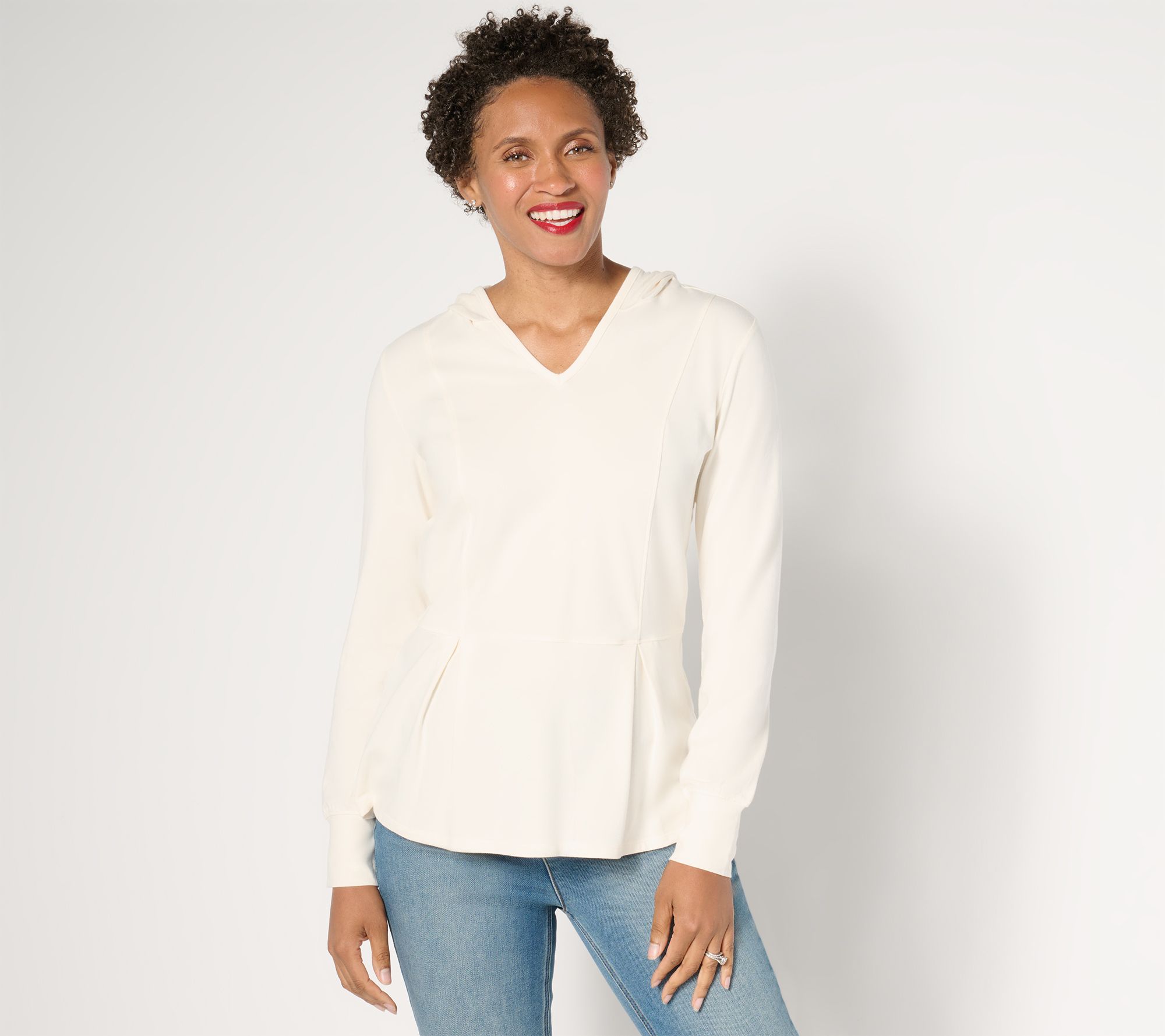 Belle by Kim Gravel TripleLuxe Knit Fit & Flare Hooded Top