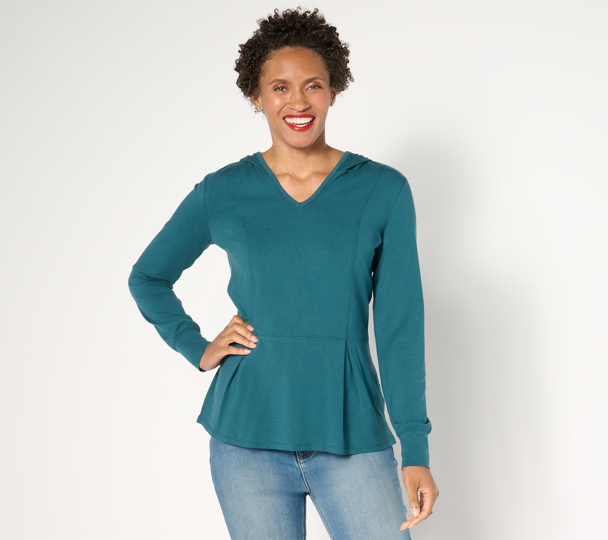 Belle by Kim Gravel TripleLuxe Knit Fit & Flare Hooded Top