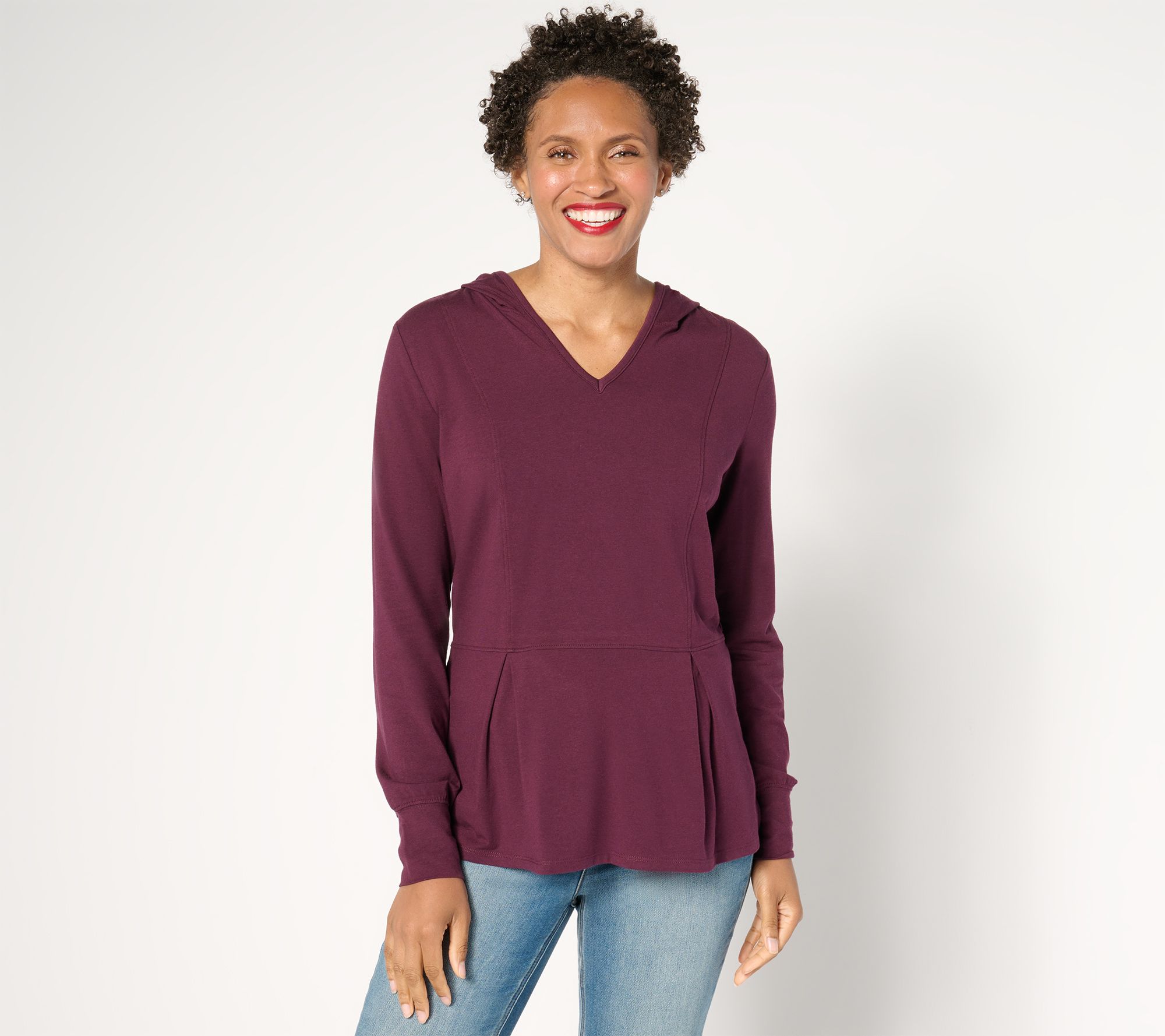 Belle by Kim Gravel TripleLuxe Knit Fit & Flare Hooded Top