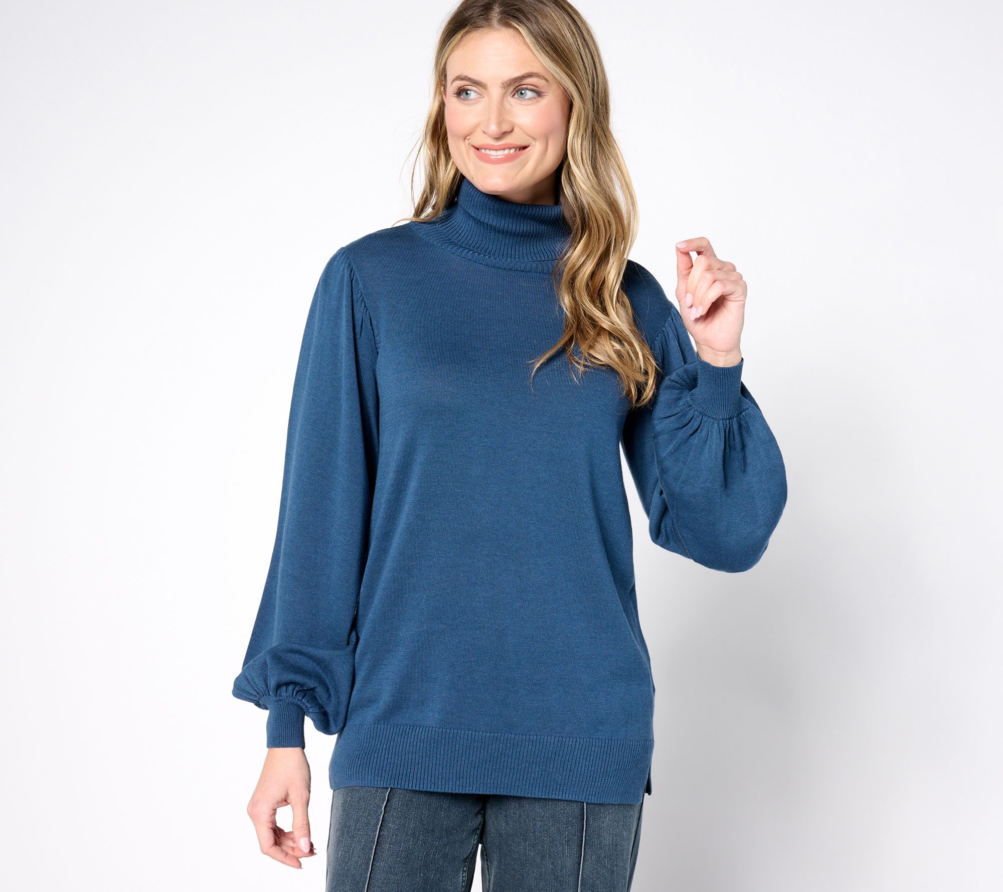 Belle by Kim Gravel Blouson Sleeve Turtleneck Sweater
