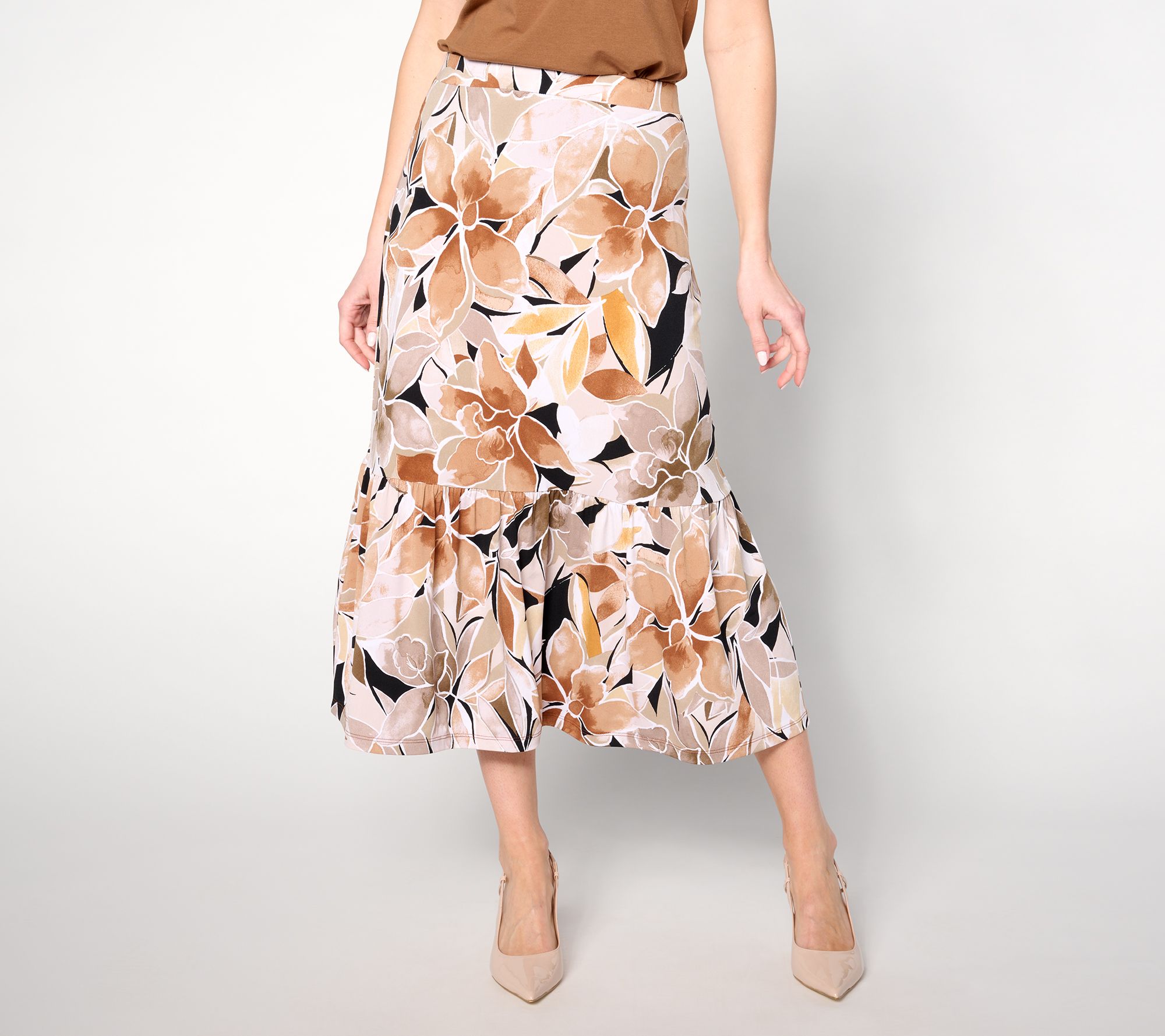 "As Is" Susan Graver Reg Printed Liquid Knit Mid Skirt w/ Tie Detail