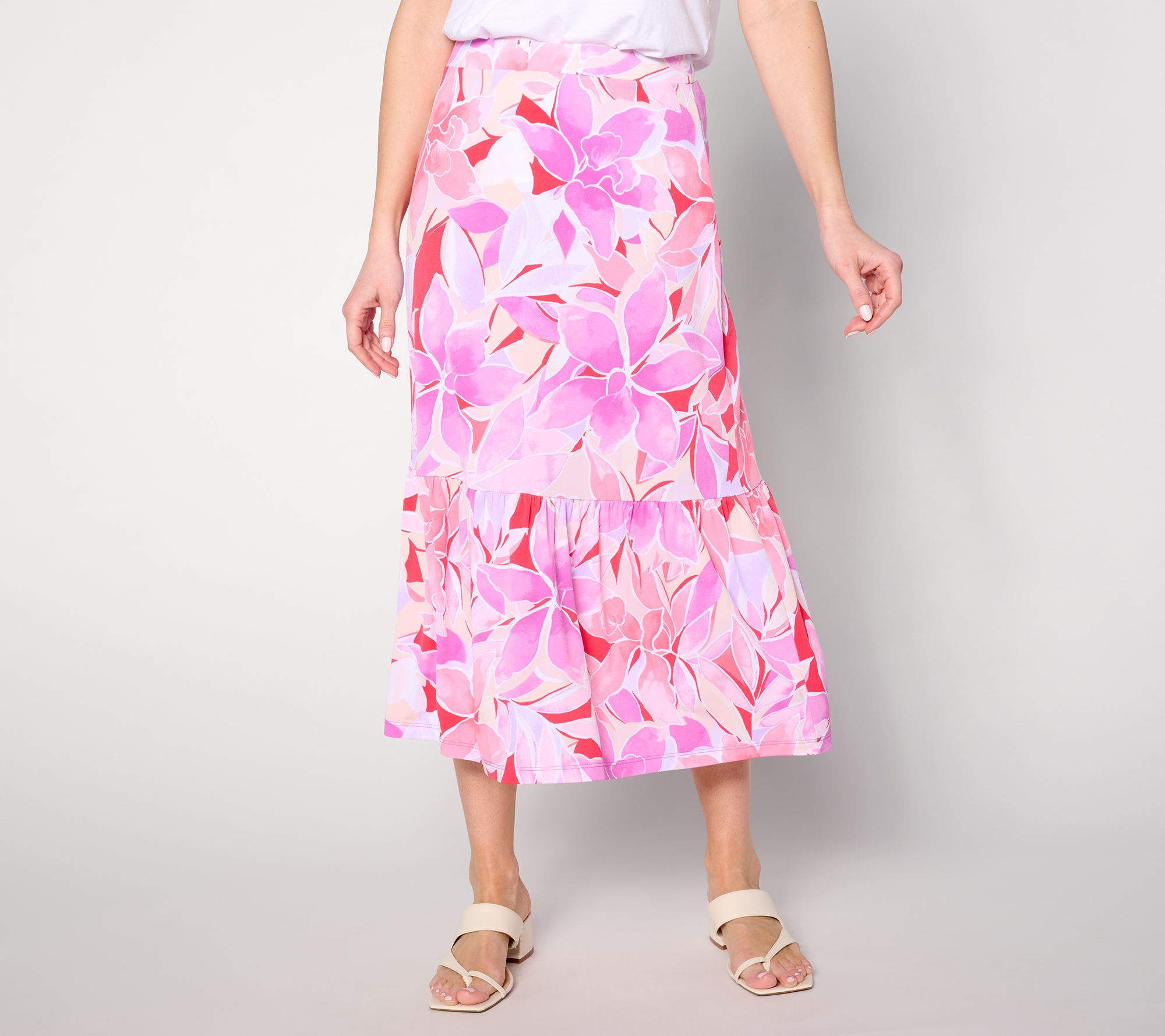 "As Is" Susan Graver Reg Printed Liquid Knit Mid Skirt w/ Tie Detail