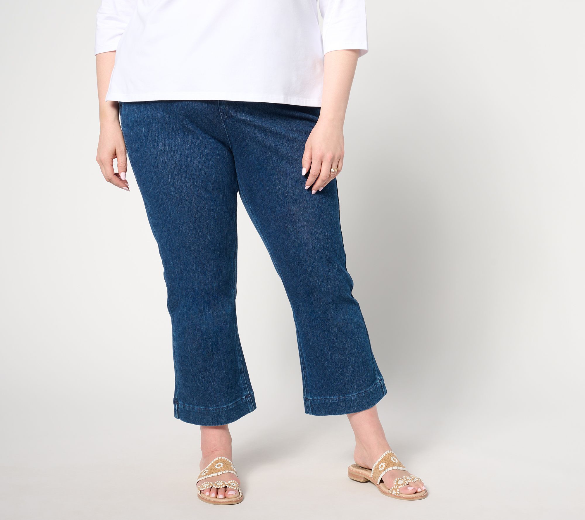 "As Is" Isaac Mizrahi Live! Regular Knit Denim Crop Slim Boot Jeans