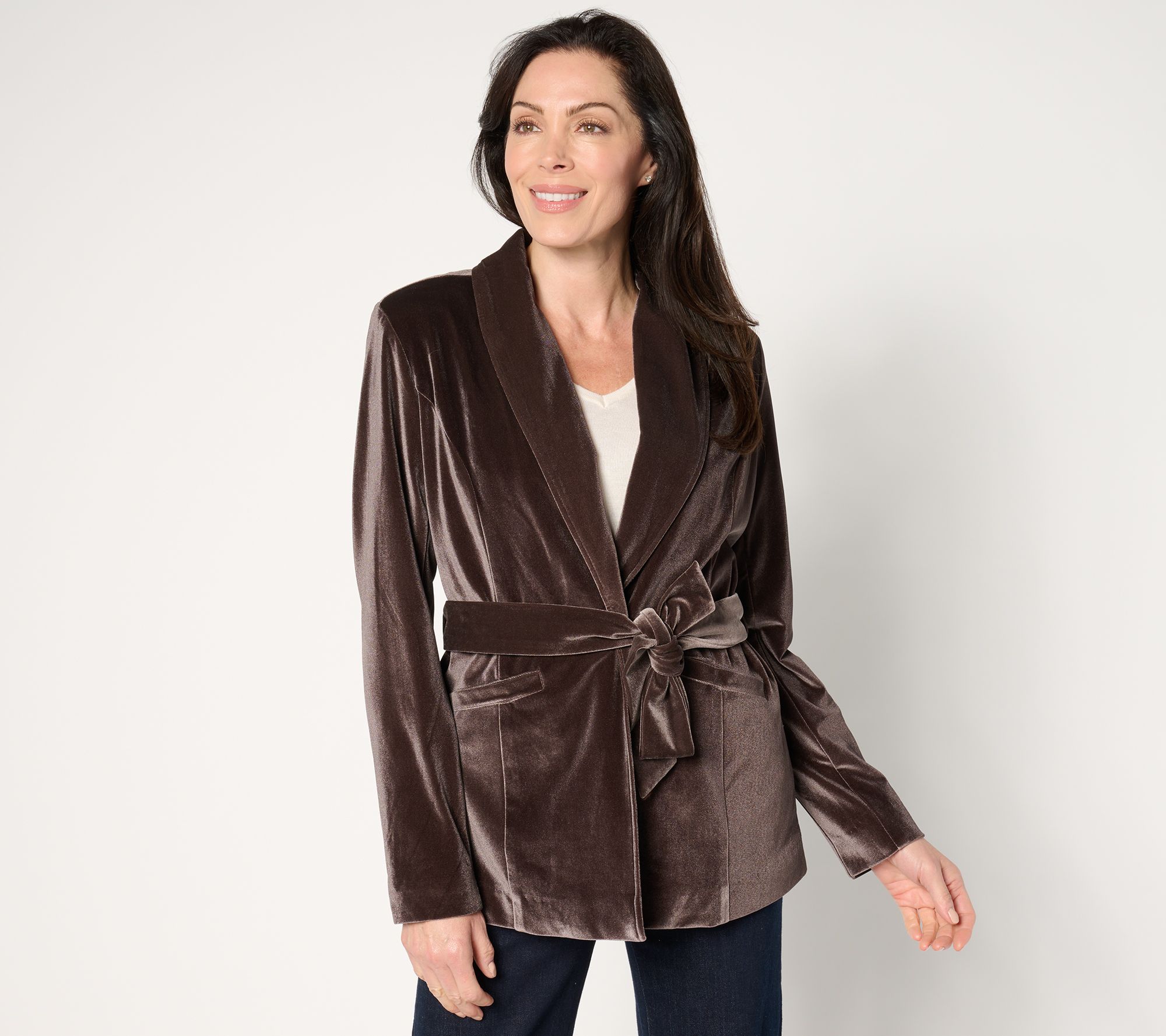 BEAUTIFUL by Lawrence Zarian The Sharon Self-Belted Velvet Blazer