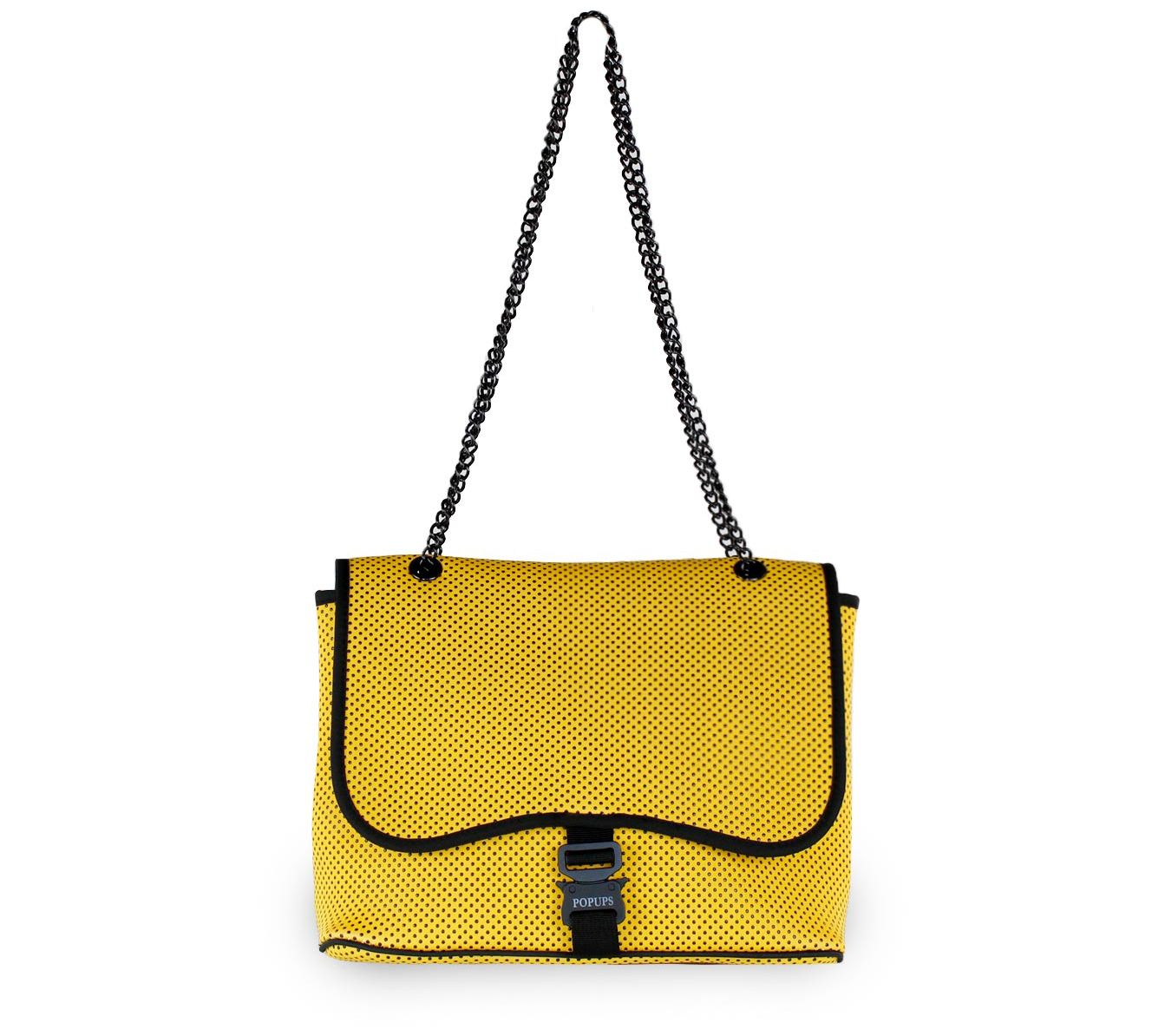 Pop Ups Brand Neoprene Flap Buckle Bag withChain Strap