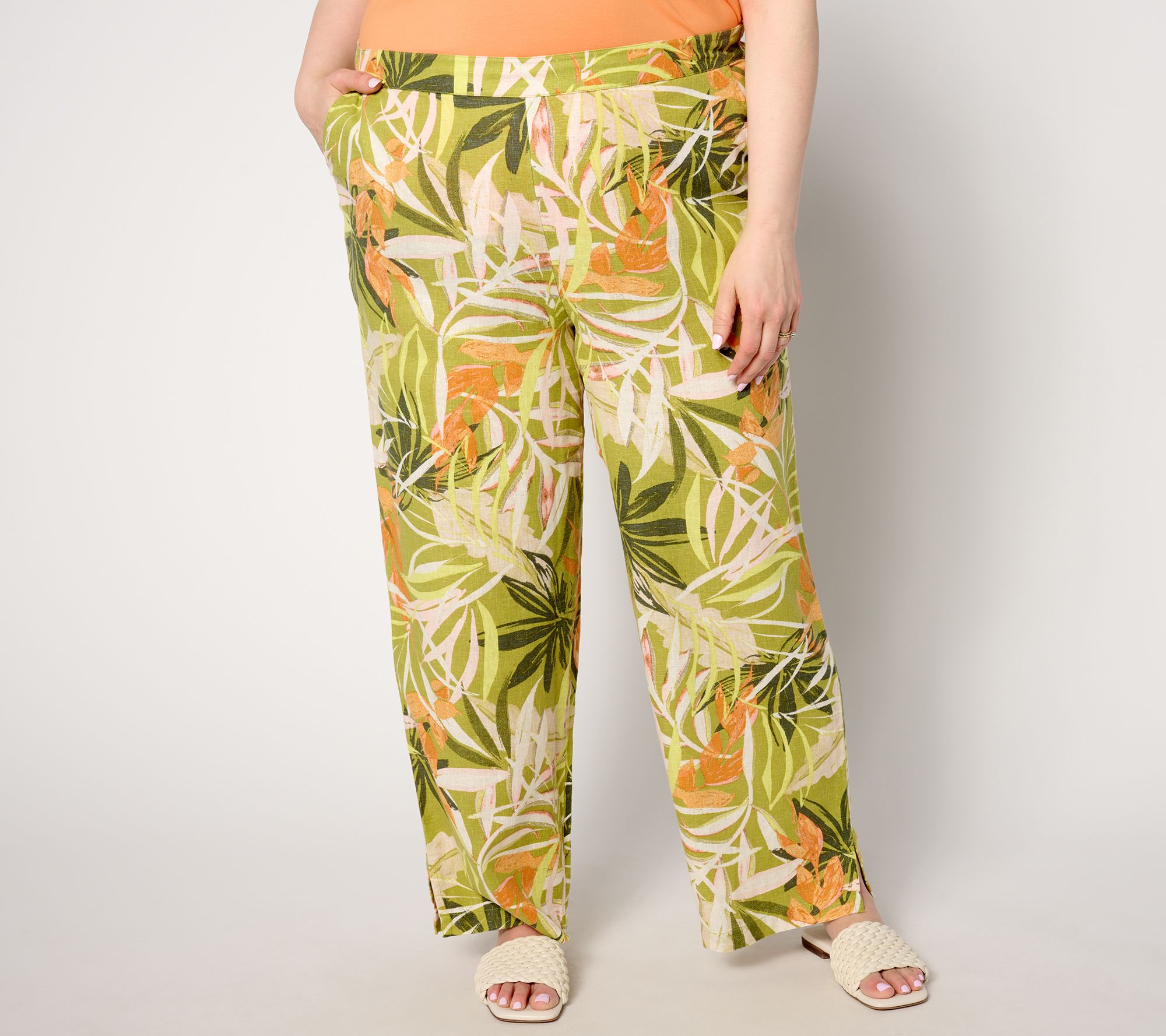 "As Is" Denim & Co. Naturals Reg Striped Linen Blend Wide Leg Pant