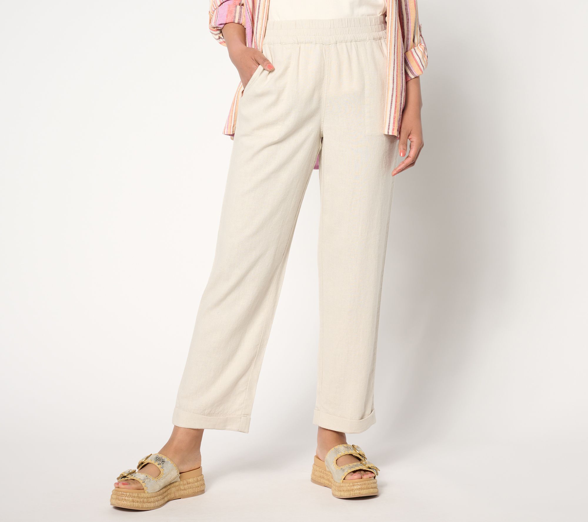 "As Is" Denim & Co. Naturals Linen Blend Straight Leg Pant