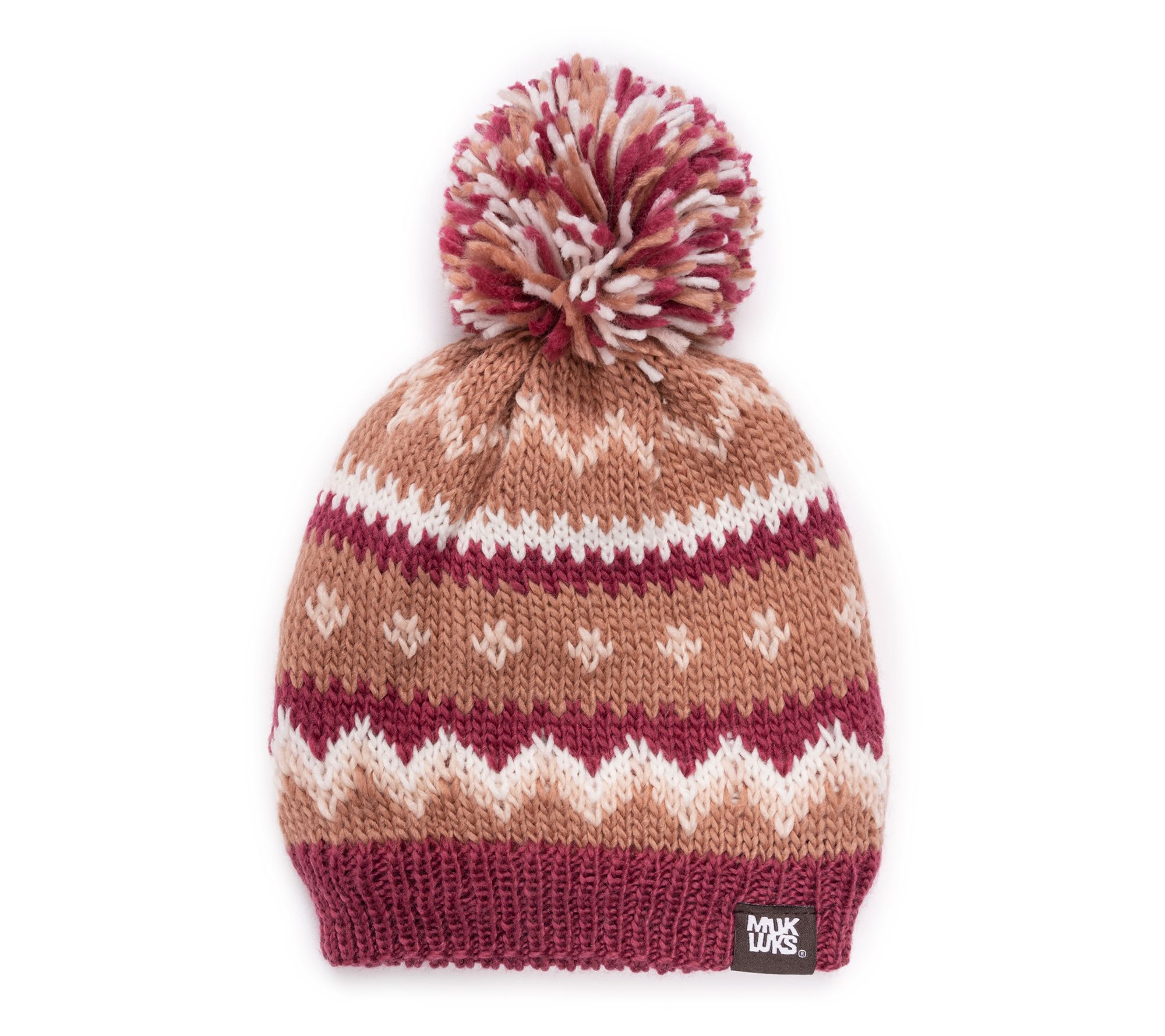 MUK LUKS Women's Cocoa Please! Patterned Pom-Pom Beanie