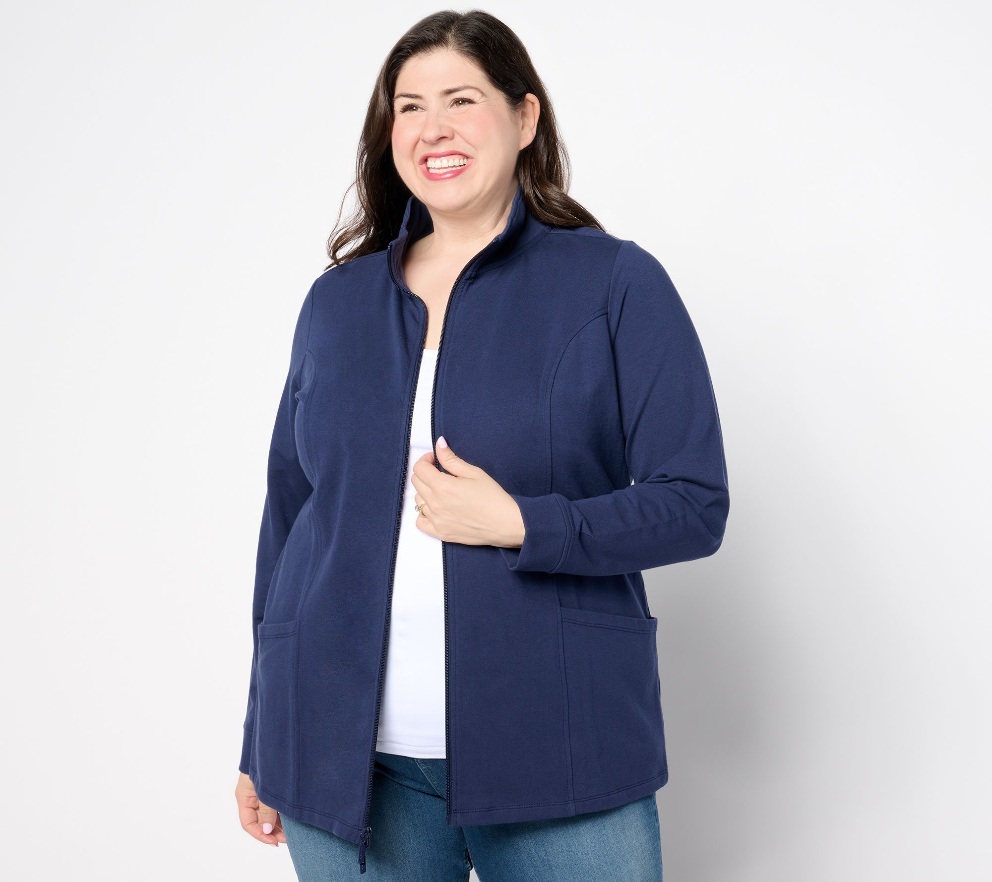"As Is" Denim & Co. Active Reg Zip Front French Terry Tunic Jacket