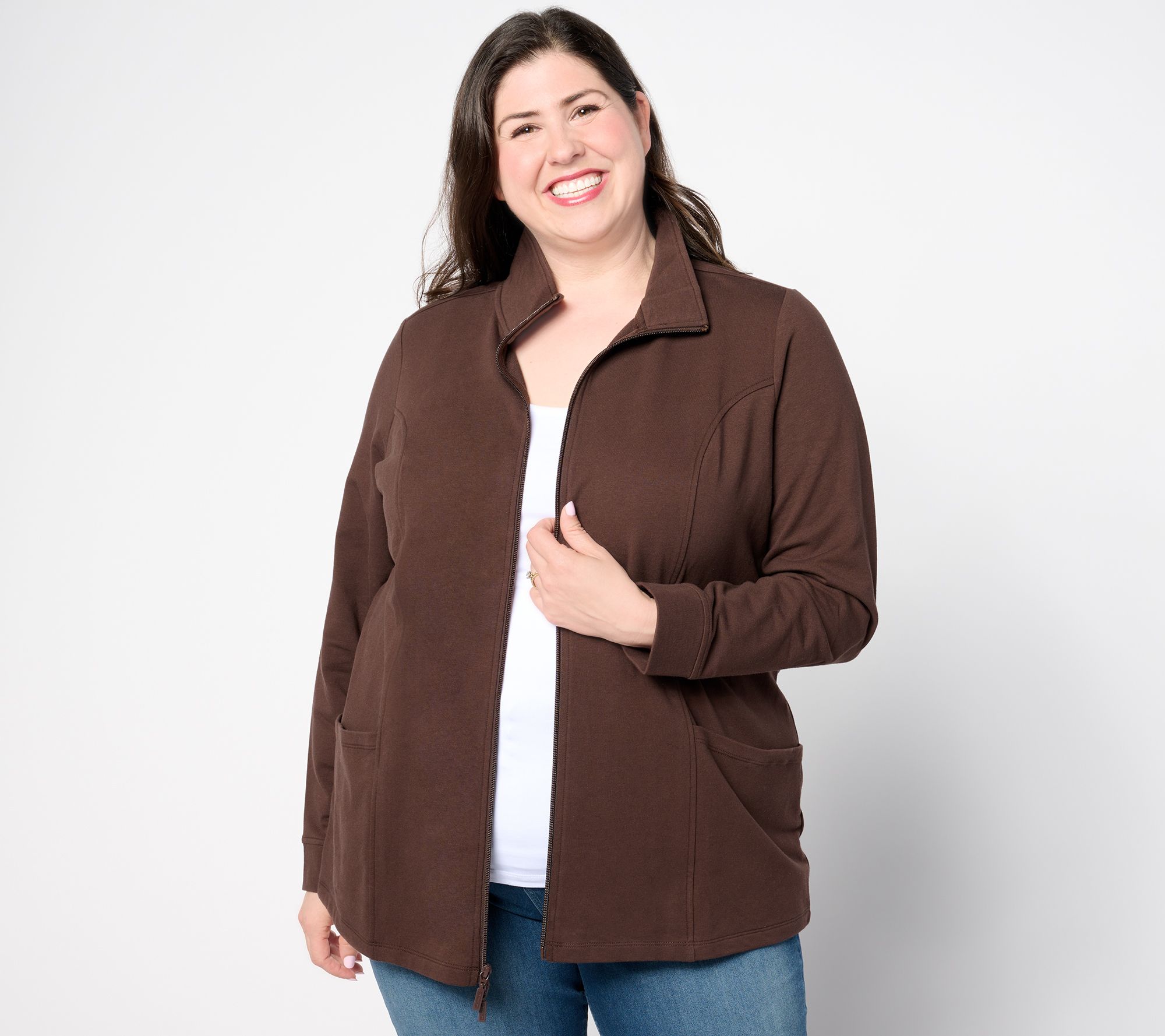 "As Is" Denim & Co. Active Reg Zip Front French Terry Tunic Jacket