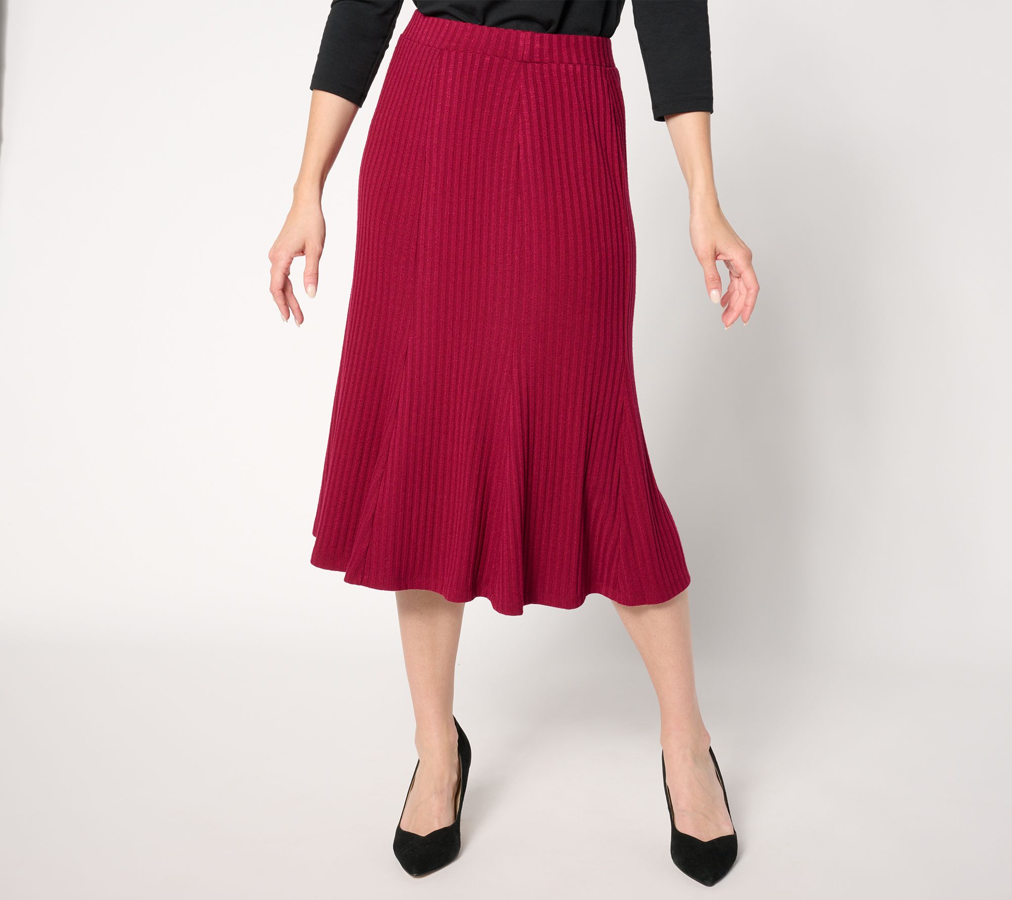 "As Is" Susan Graver Regular Sweater Rib Knit Paneled Midi Skirt