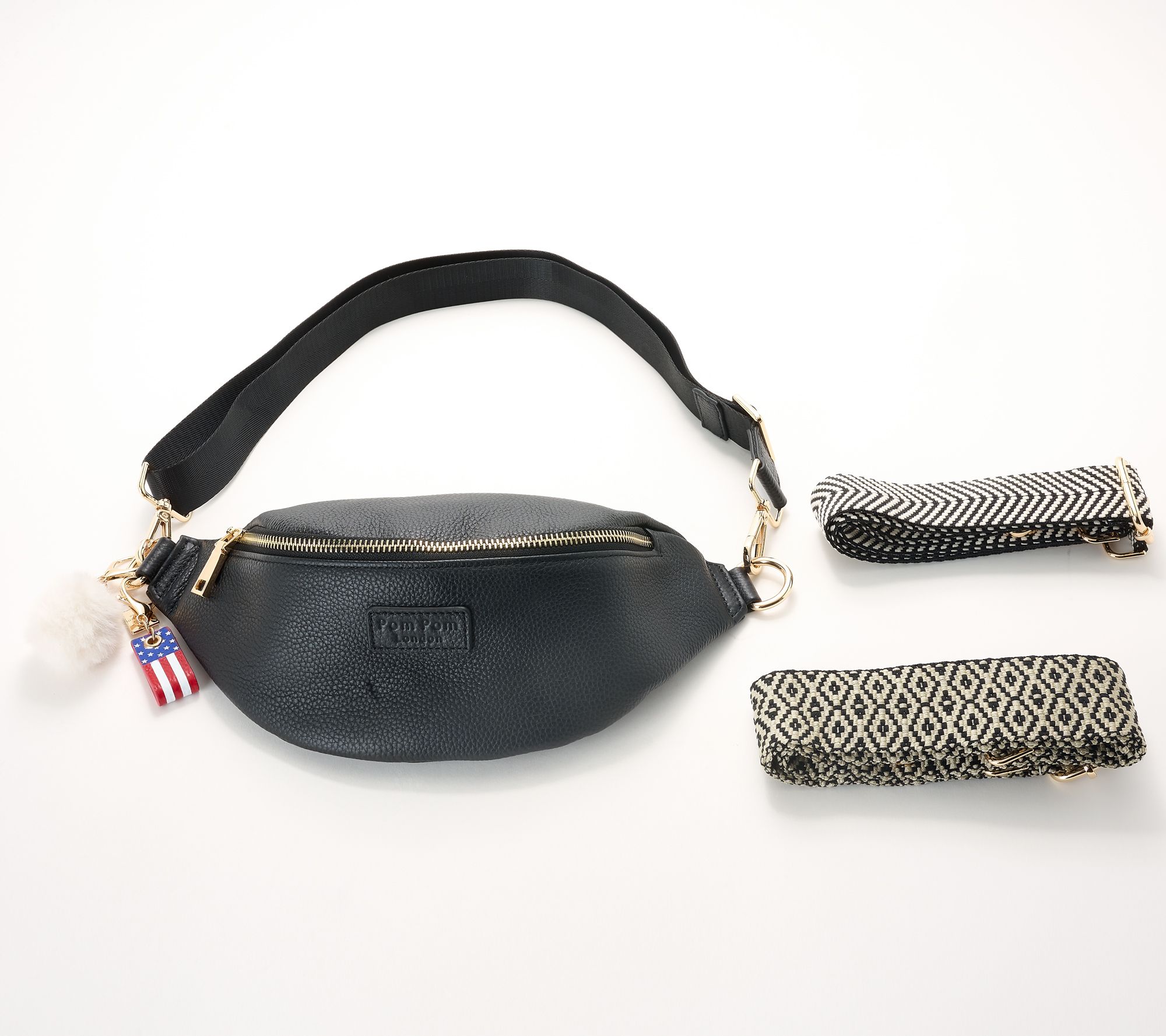 "As Is" Pom Pom London Leather Bum Bag with Fashion Straps