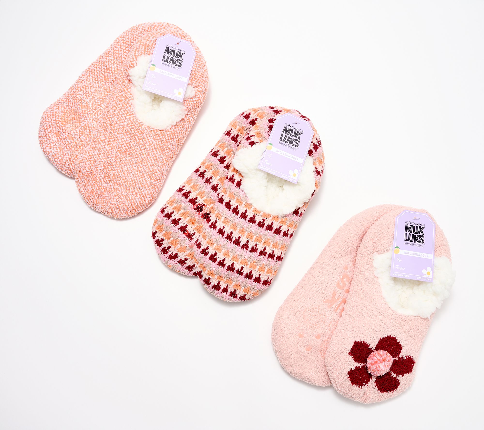 MUK LUKS Set of 3 Aloe Infused Ballerina Slipper Socks