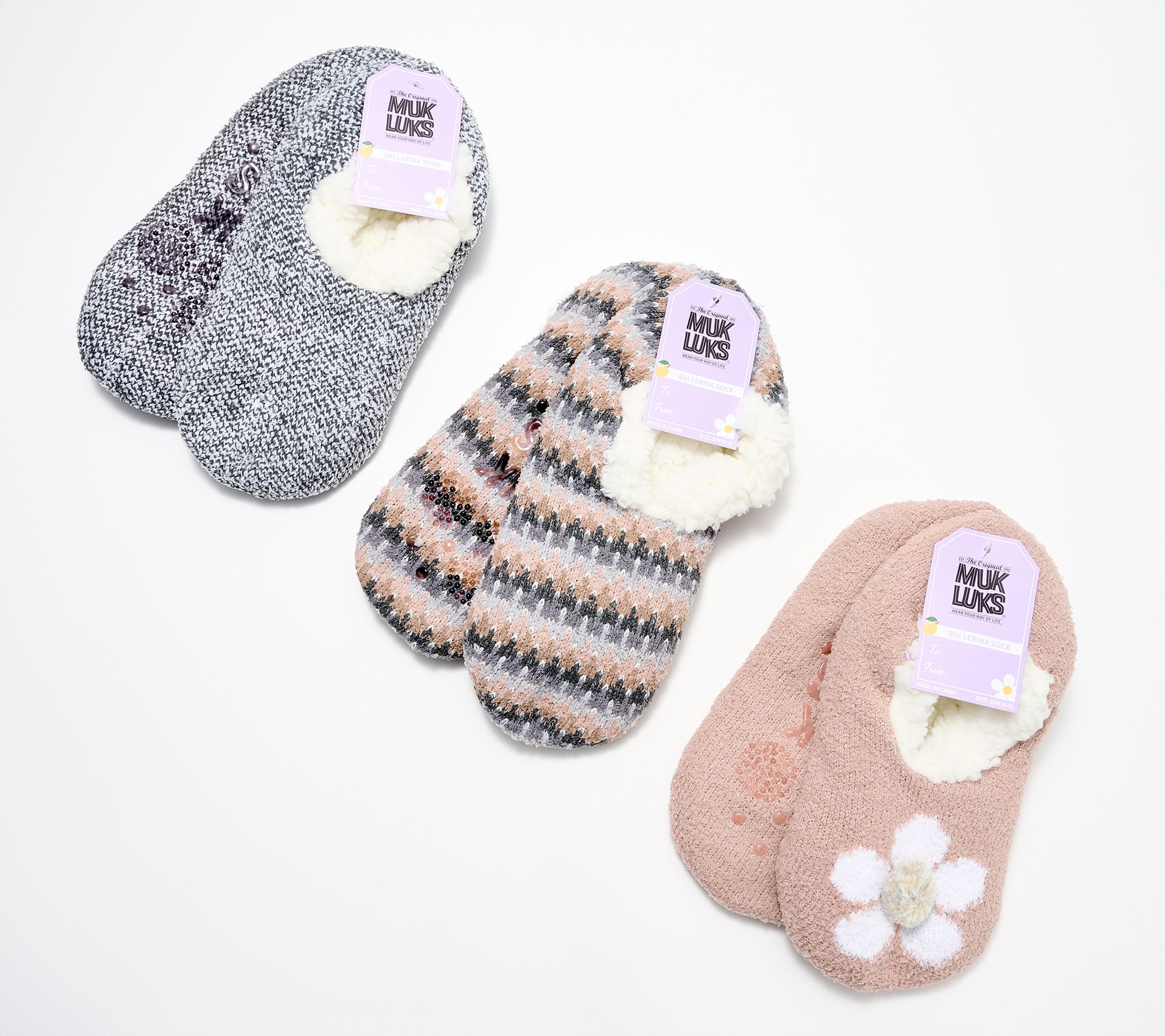 MUK LUKS Set of 3 Aloe Infused Ballerina Slipper Socks