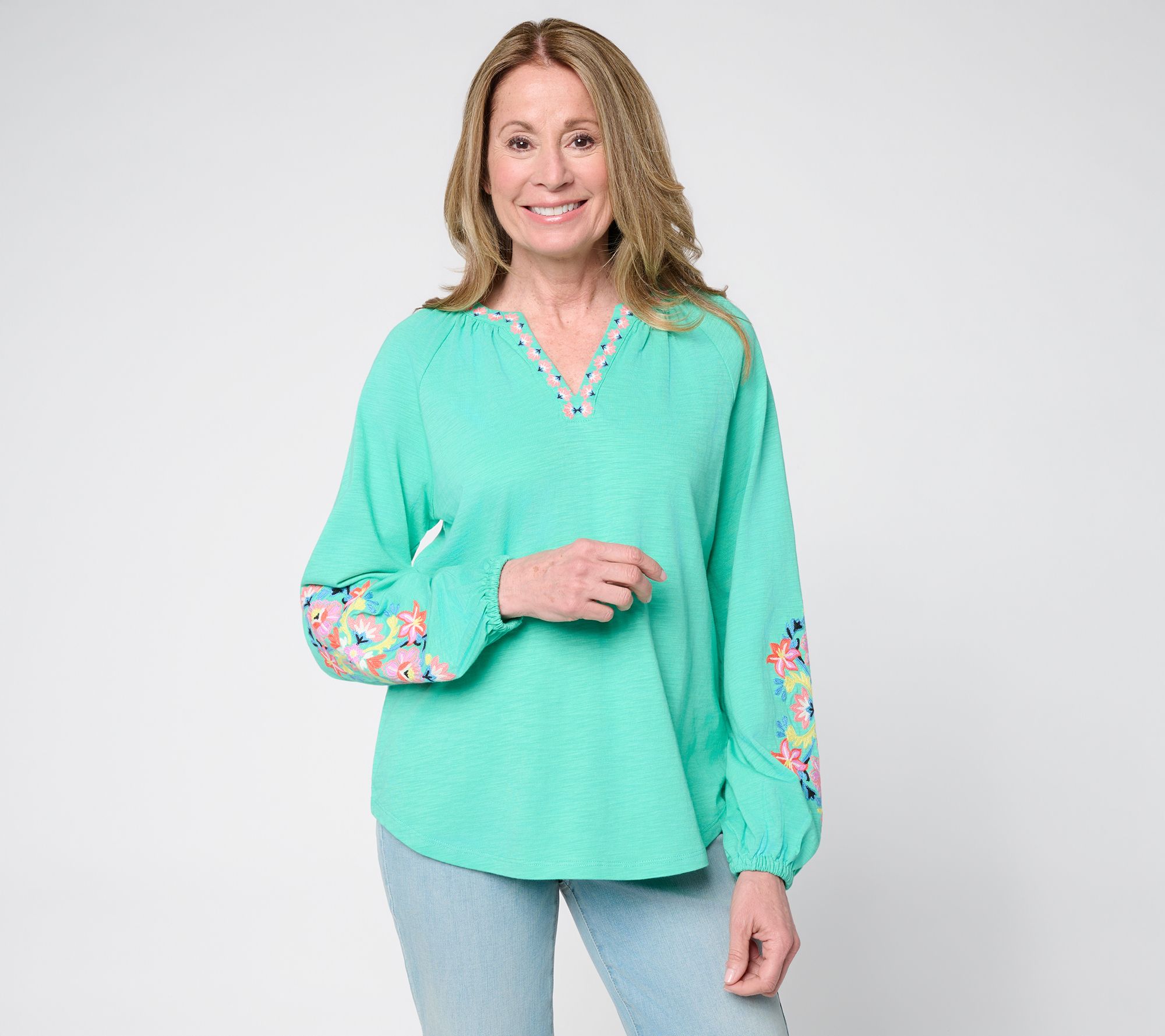 Belle Boho by Kim Gravel Slub Knit Exotique Floral Embroidered Top