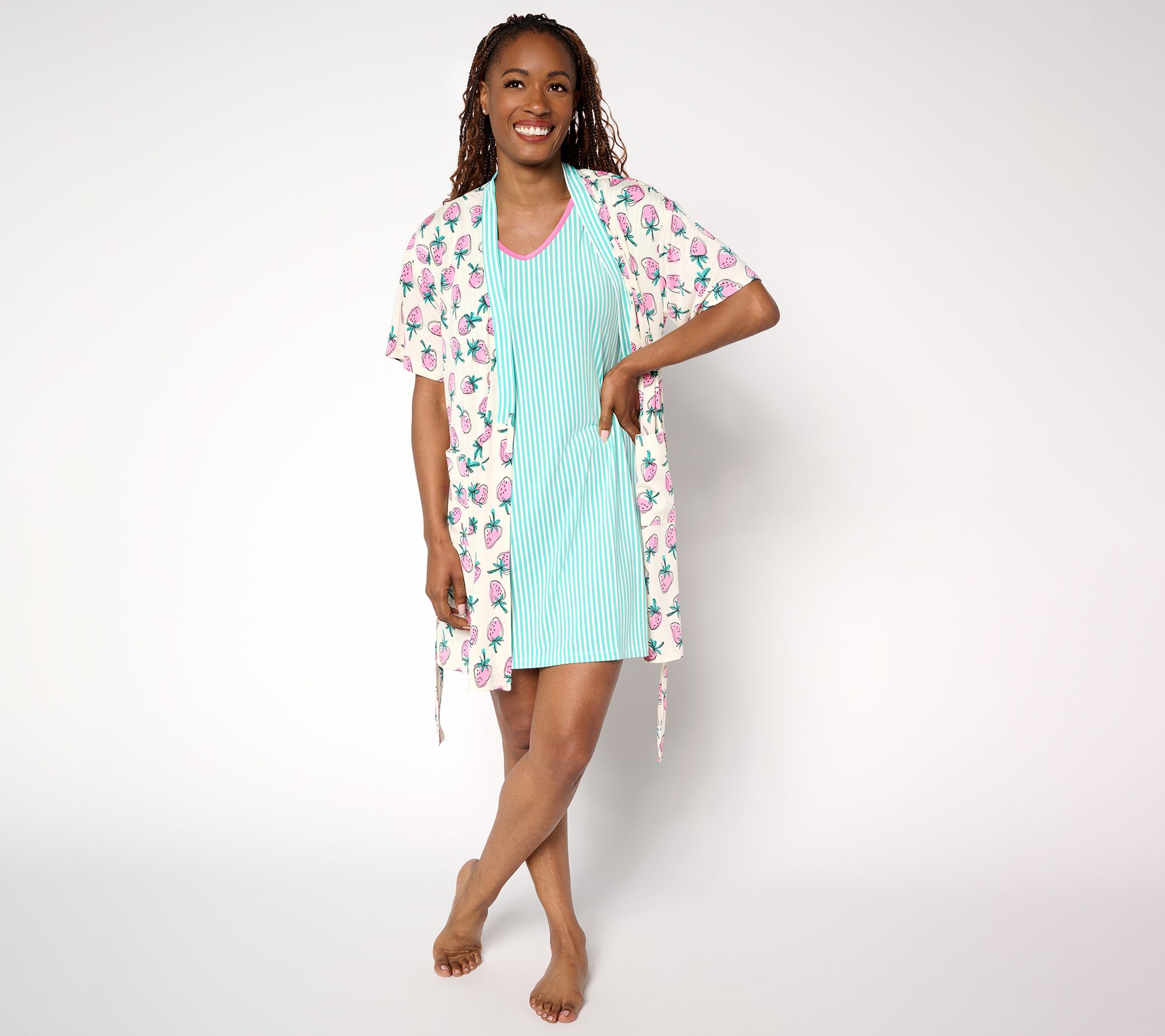 MUK LUKS Silky Knit Short Sleeve Chemise and Wrap