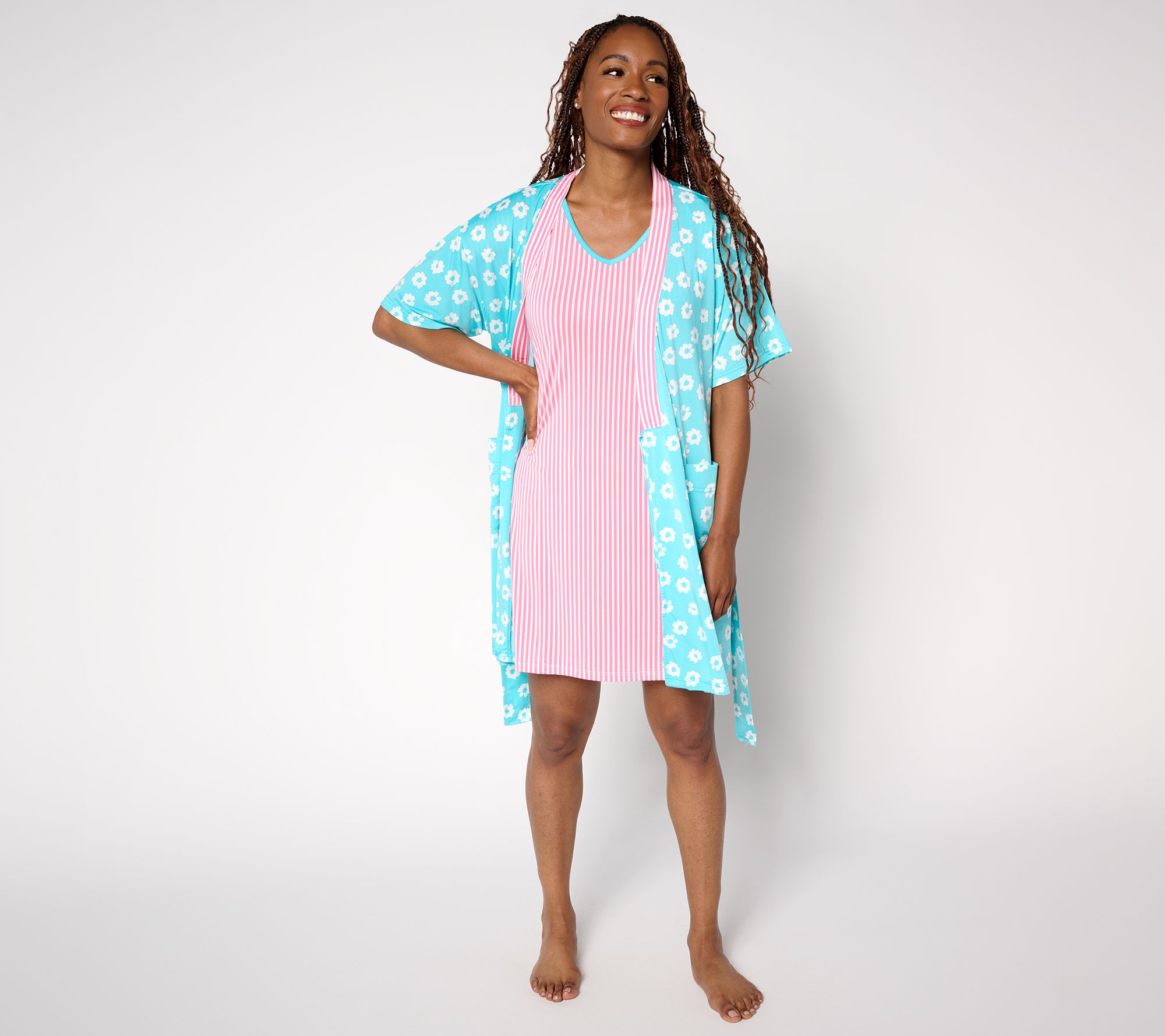 MUK LUKS Silky Knit Short Sleeve Chemise and Wrap