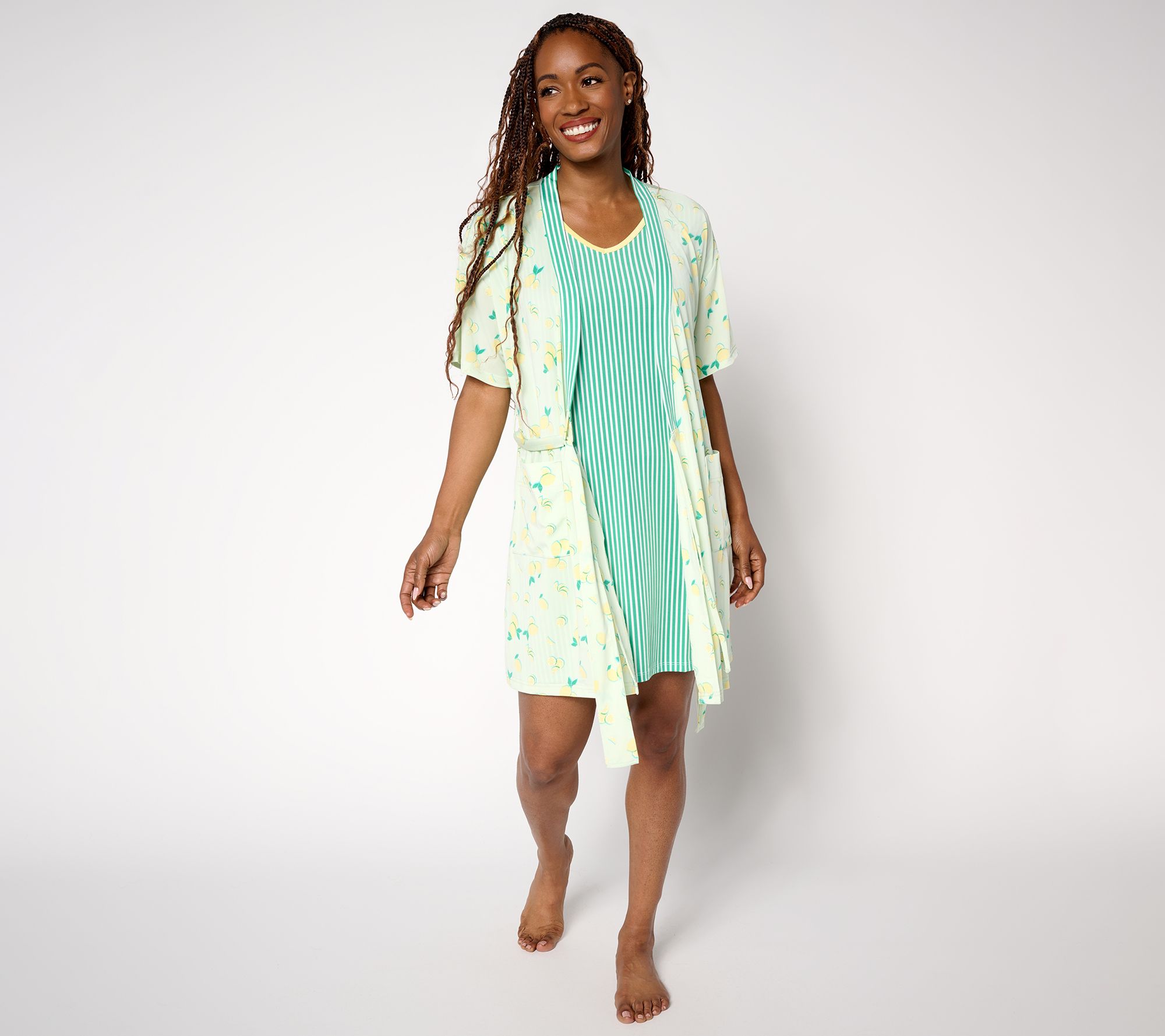 MUK LUKS Silky Knit Short Sleeve Chemise and Wrap