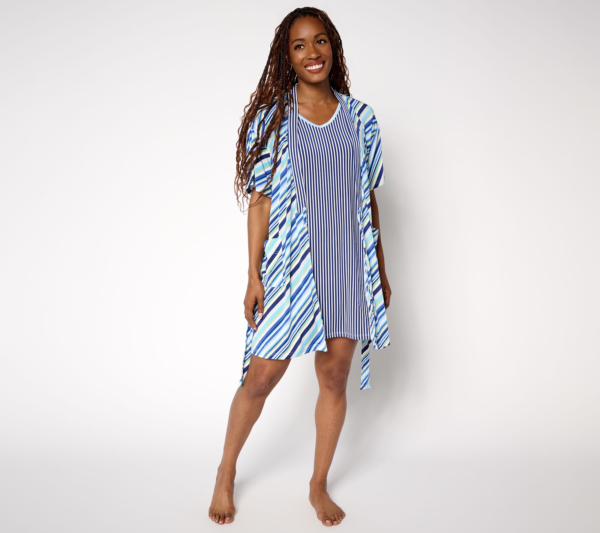MUK LUKS Silky Knit Short Sleeve Chemise and Wrap