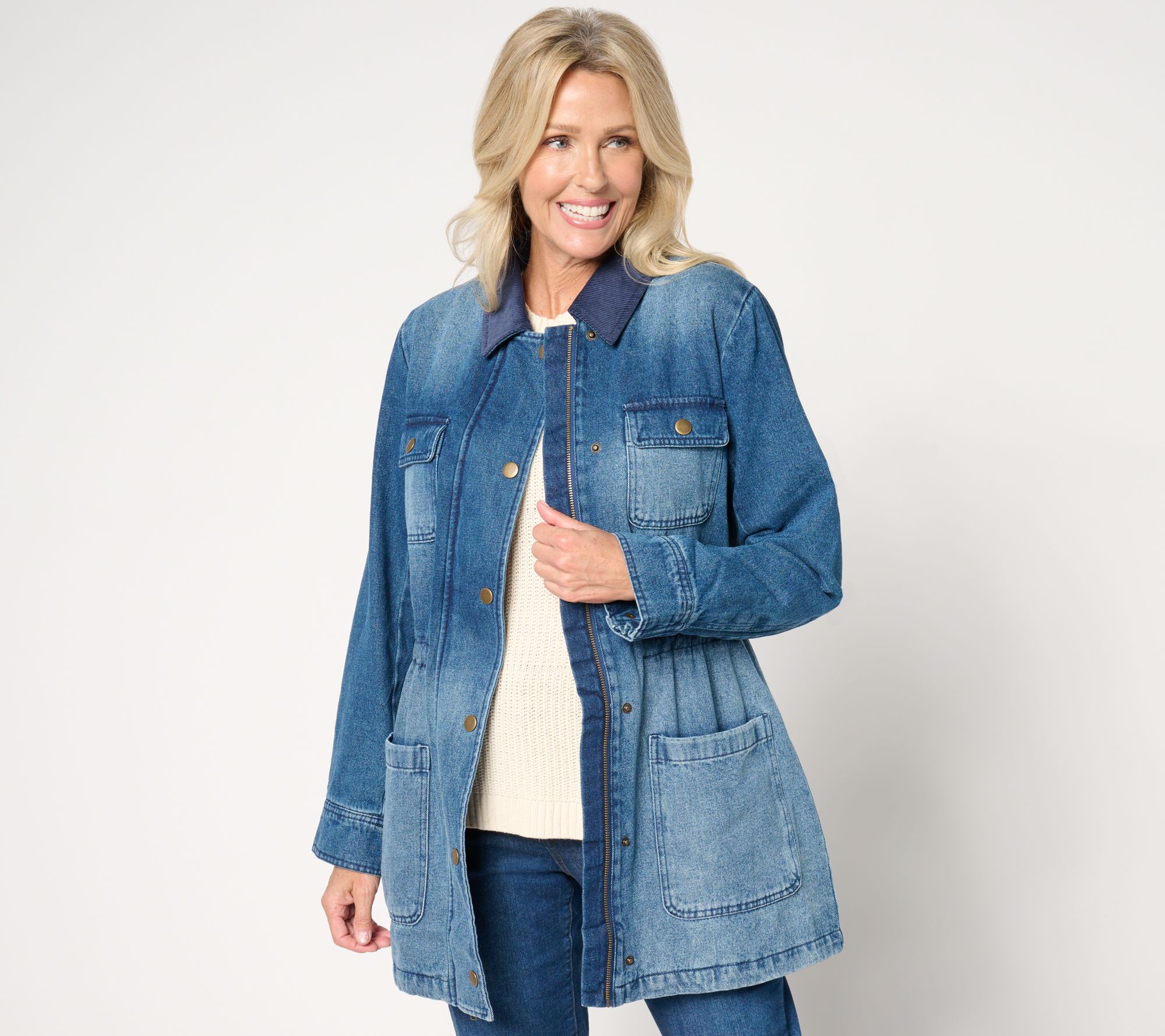 "As Is" Joan rivers Denim Snap Front Field Jacket