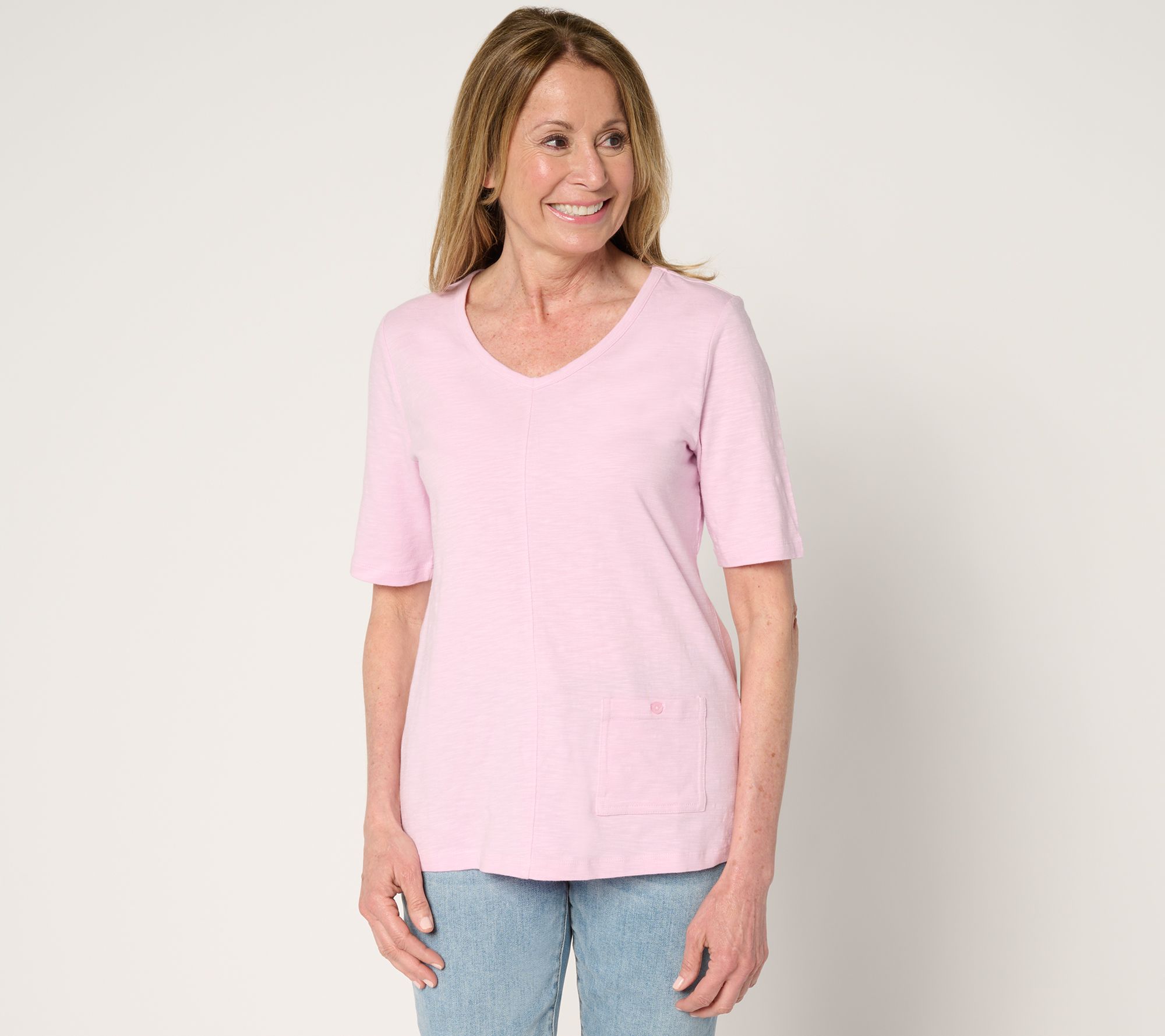 Denim & Co. Essentials Textured Knit Top with Pocket Detail