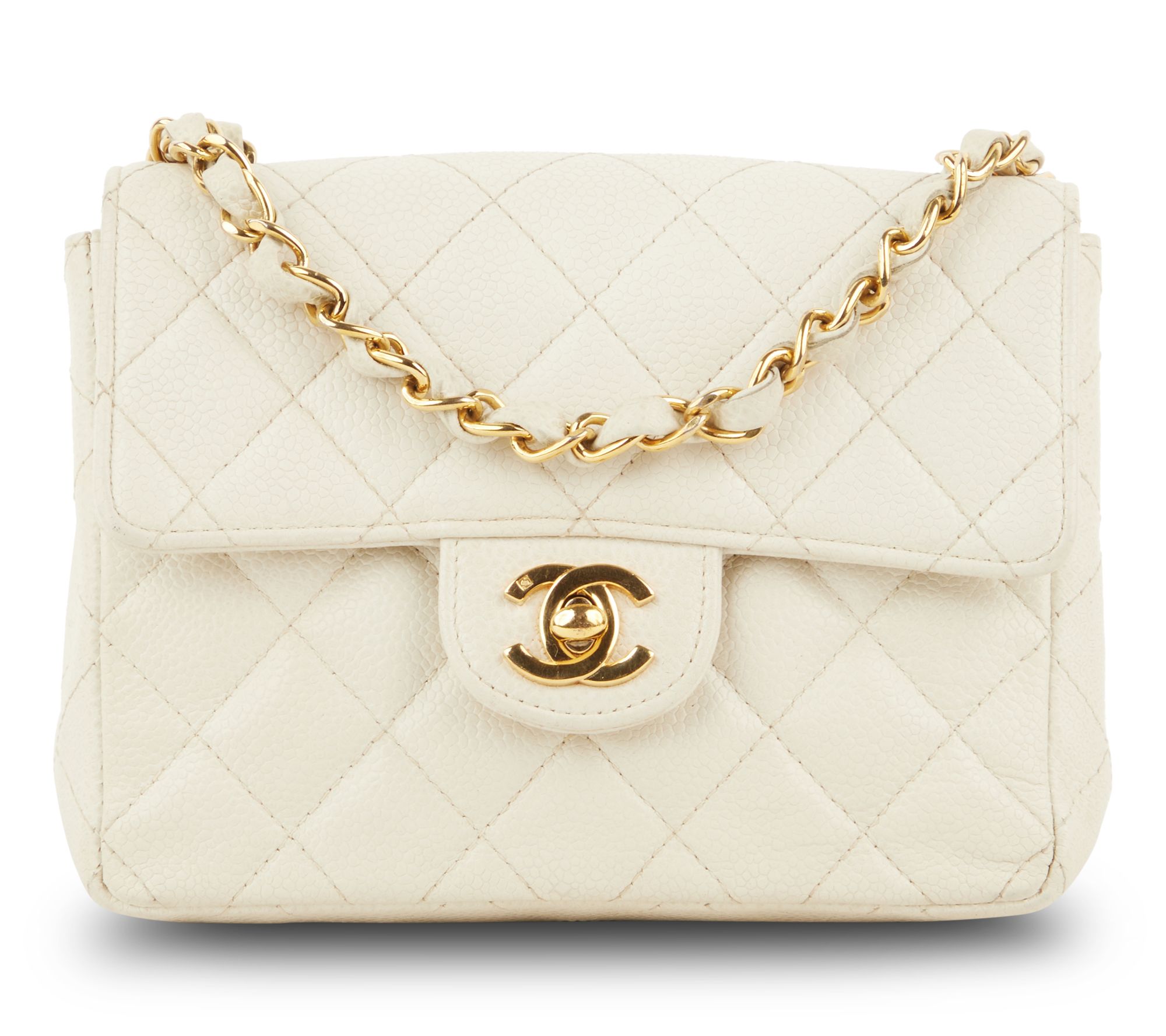 Pre-Owned Chanel Classic Single Flap GHW Mini C aviar White