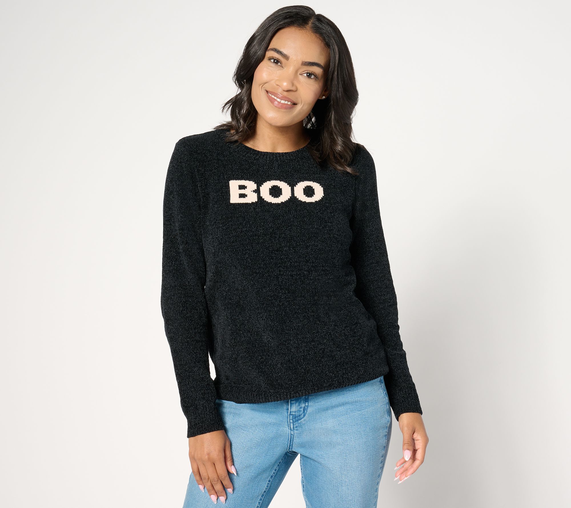 "As Is" AnyBody Chenille Crewneck Message Sweater