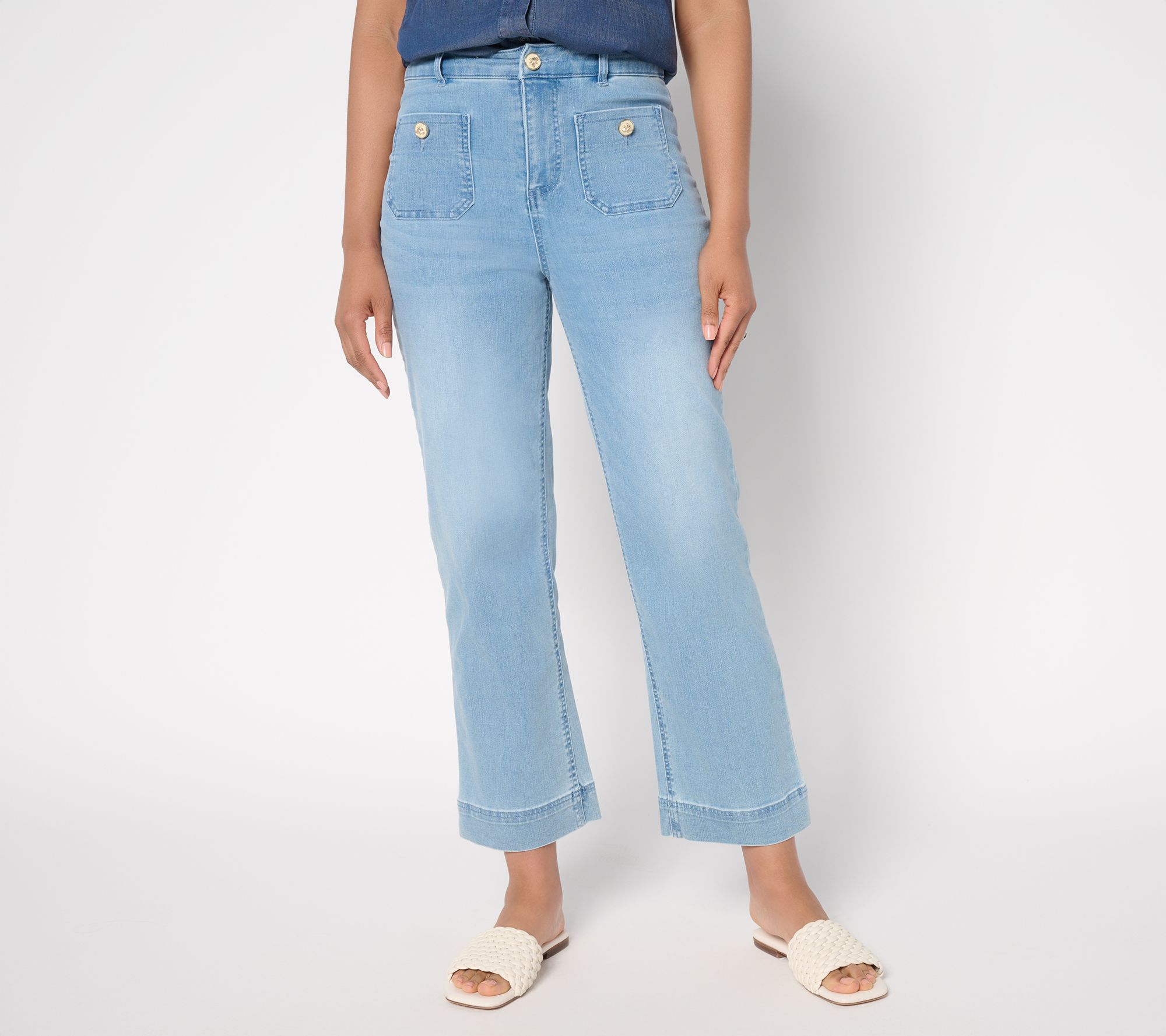 Joan Rivers Petite Luxe Vintaged Denim Trousers with Bee Button -Ind