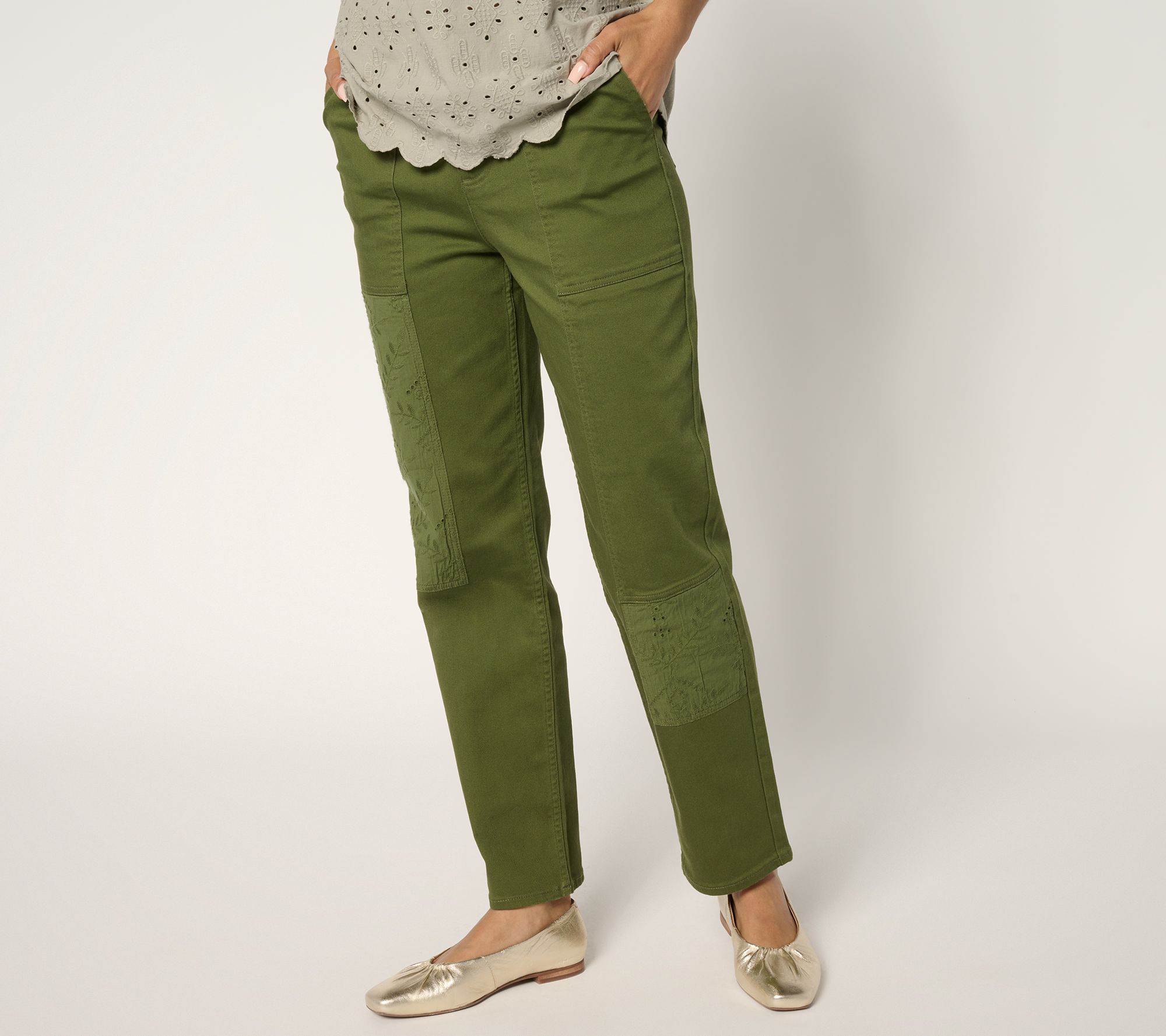 LOGO by Lori Goldstein Regular Straight Leg Patch Jeans